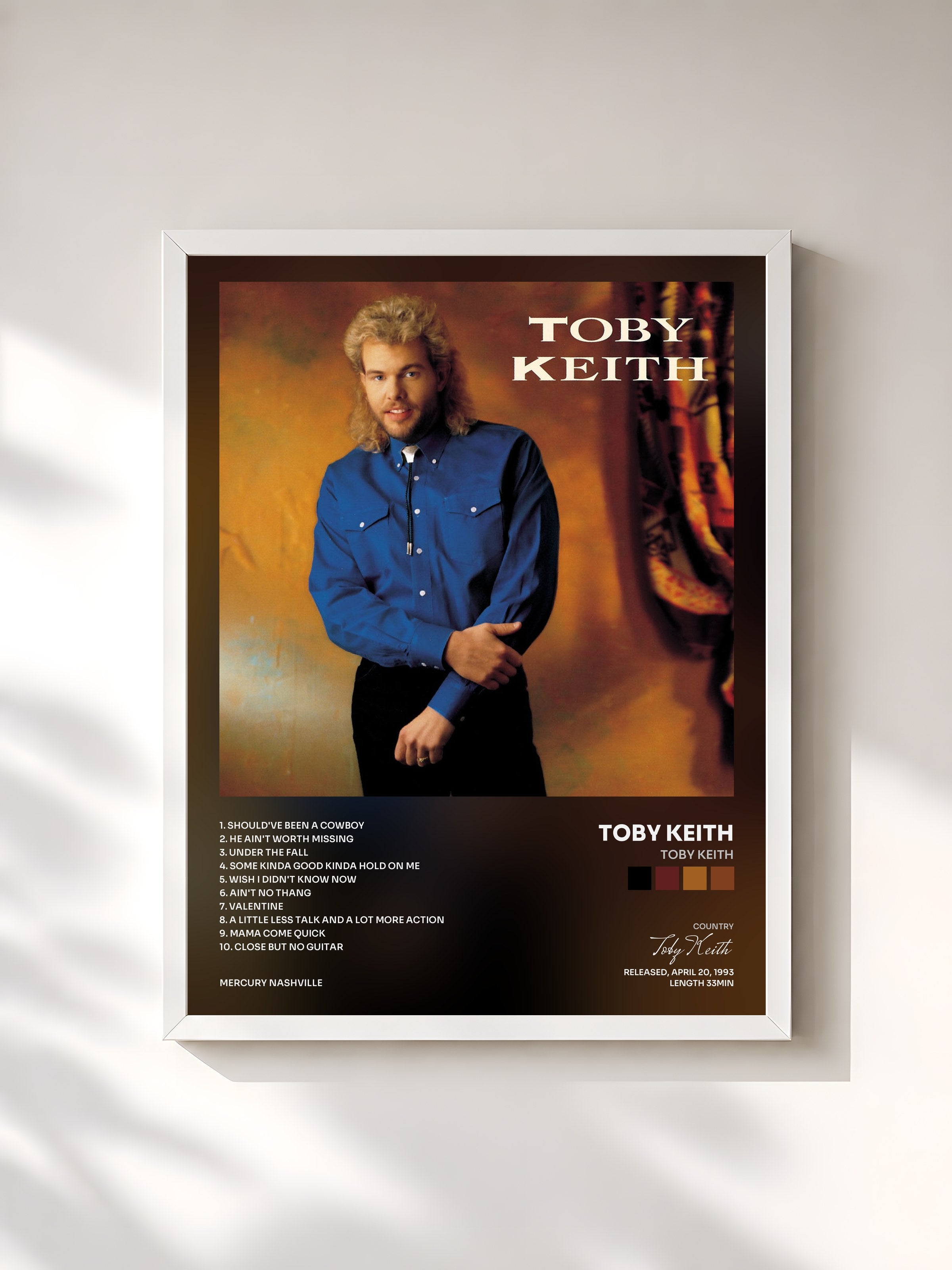 #blanc Tableau de l'album Toby Keith de Toby Keith, cadre blanc, imprimé et encadré en France
