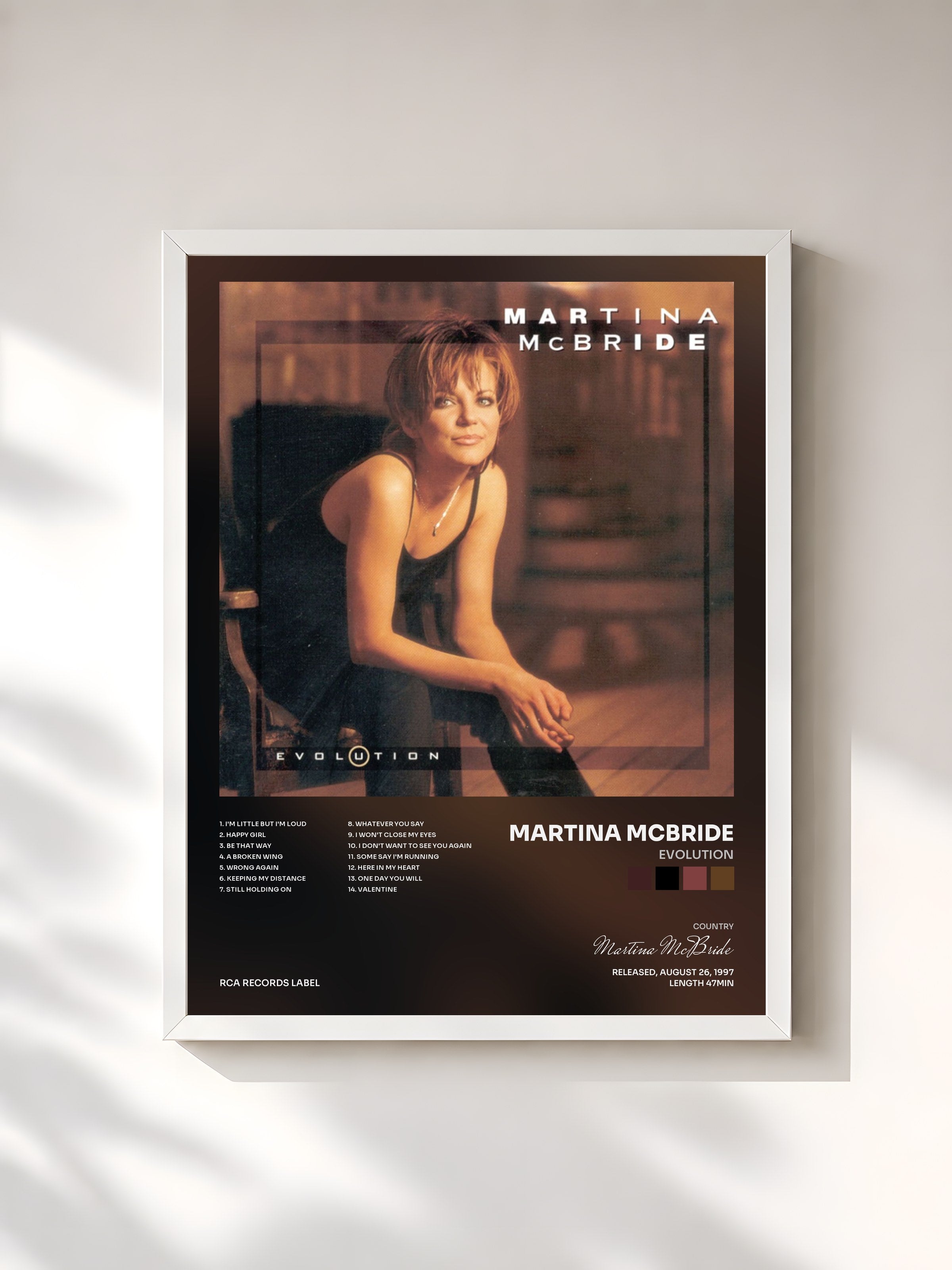 #blanc Tableau de l'album Evolution de Martina McBride, cadre blanc, imprimé et encadré en France