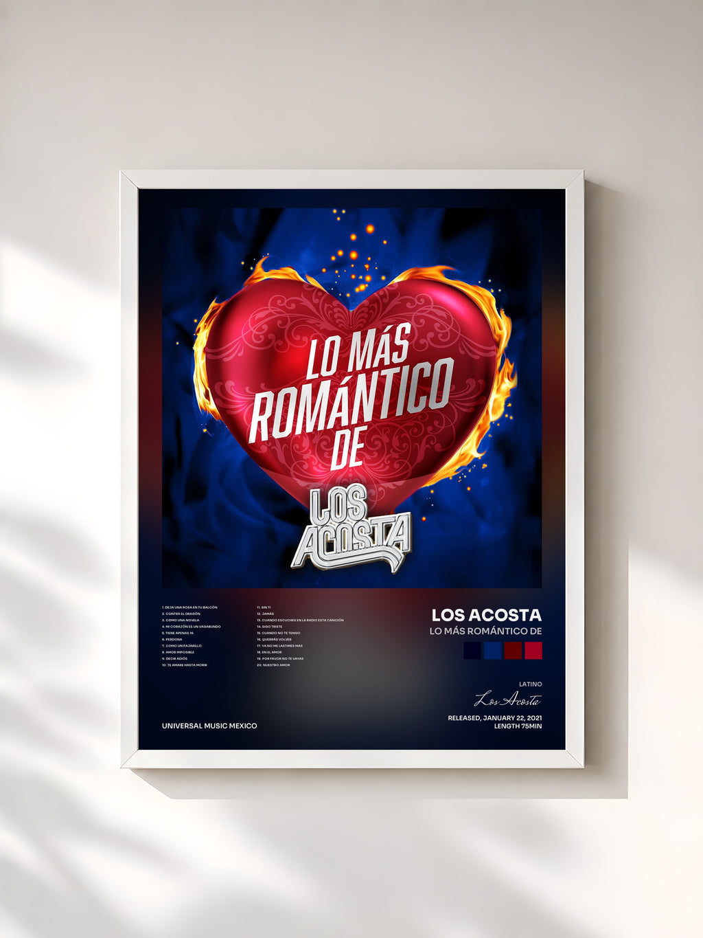 #blanc Tableau de l'album Lo Más Romántico De de Los Acosta, cadre blanc, imprimé et encadré en France