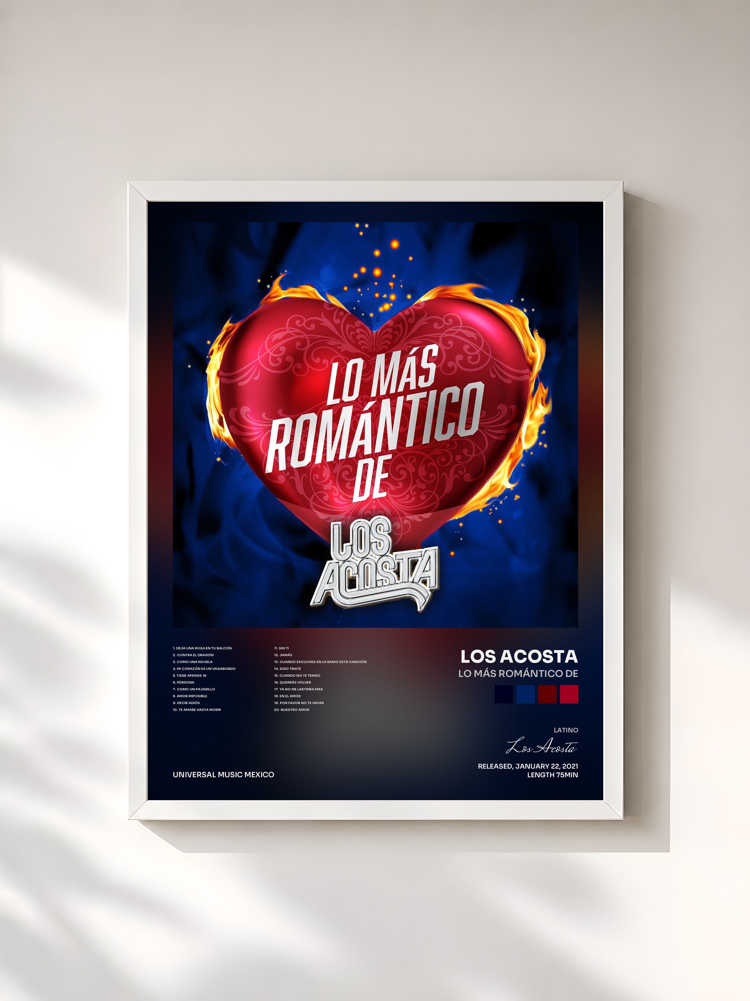 #blanc Tableau de l'album Lo Más Romántico De de Los Acosta, cadre blanc, imprimé et encadré en France