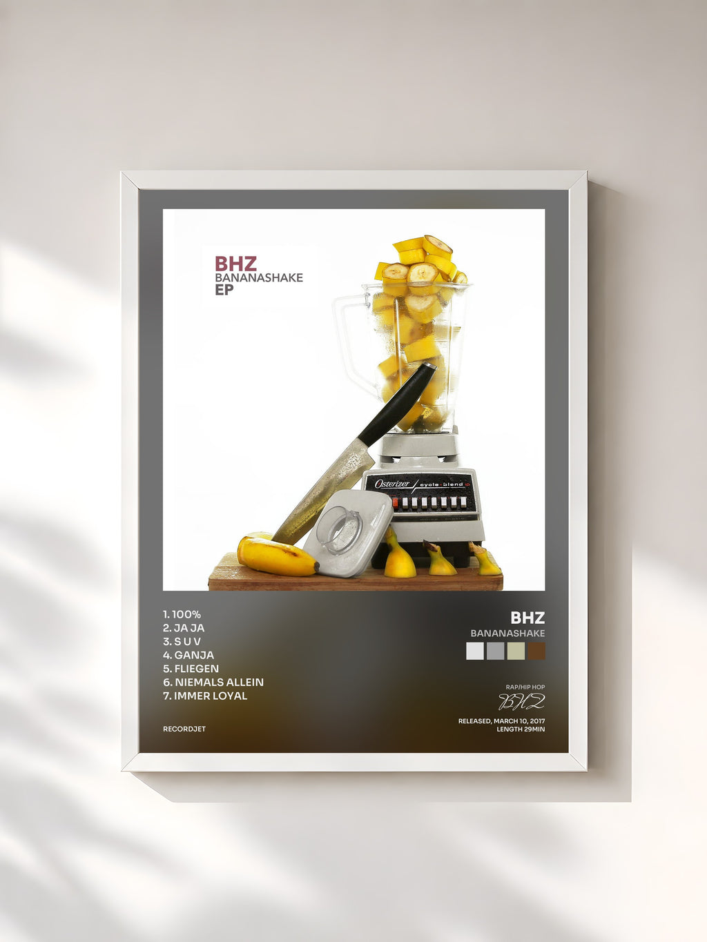 #blanc Tableau de l'album Bananashake de BHZ, cadre blanc, imprimé et encadré en France