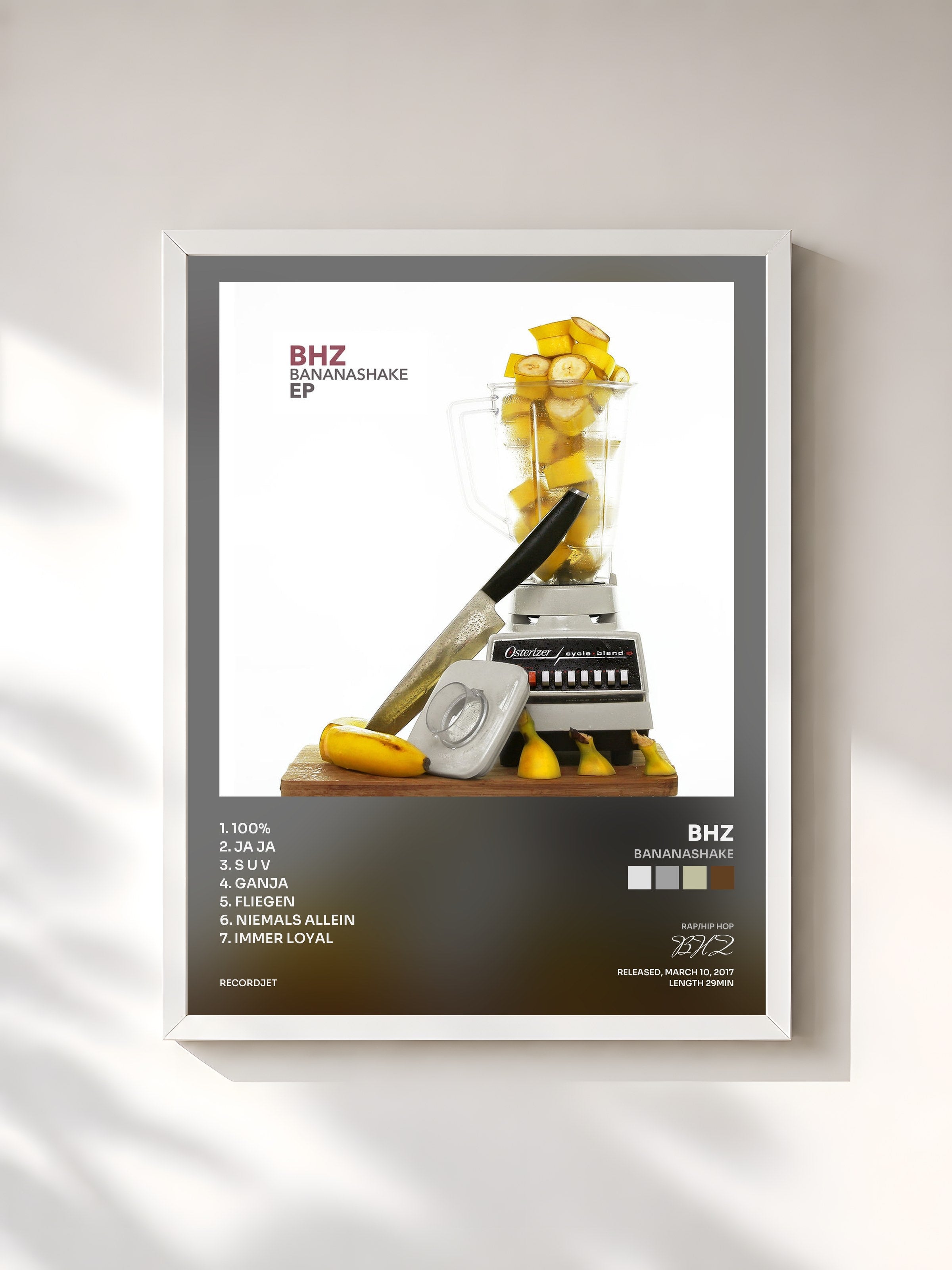 #blanc Tableau de l'album Bananashake de BHZ, cadre blanc, imprimé et encadré en France