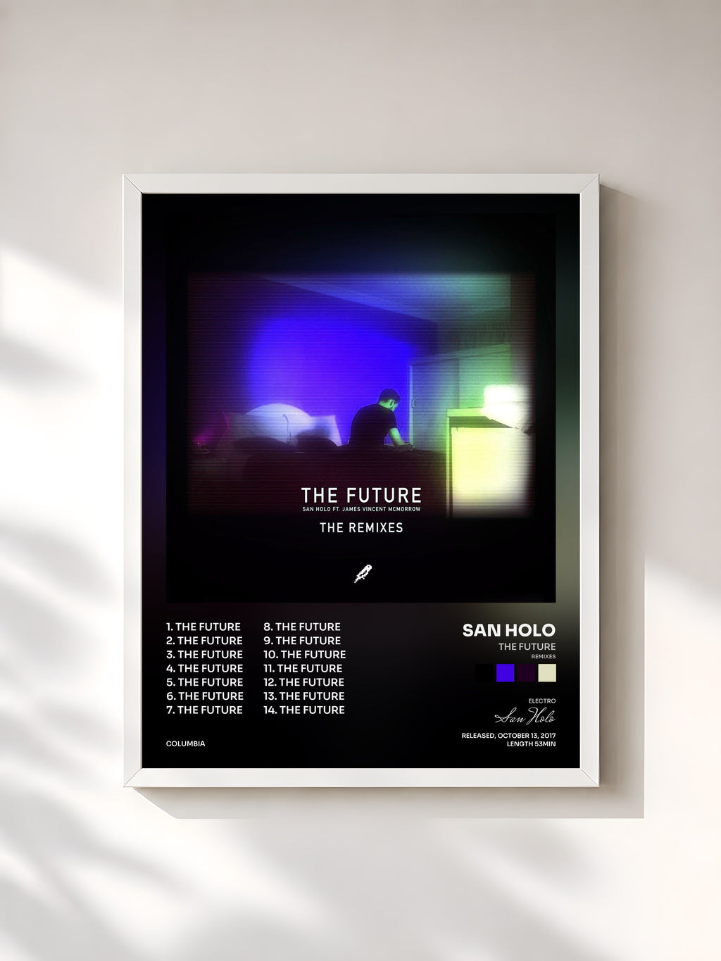#blanc Tableau de l'album The Future (Remixes) de San Holo, cadre blanc, imprimé et encadré en France