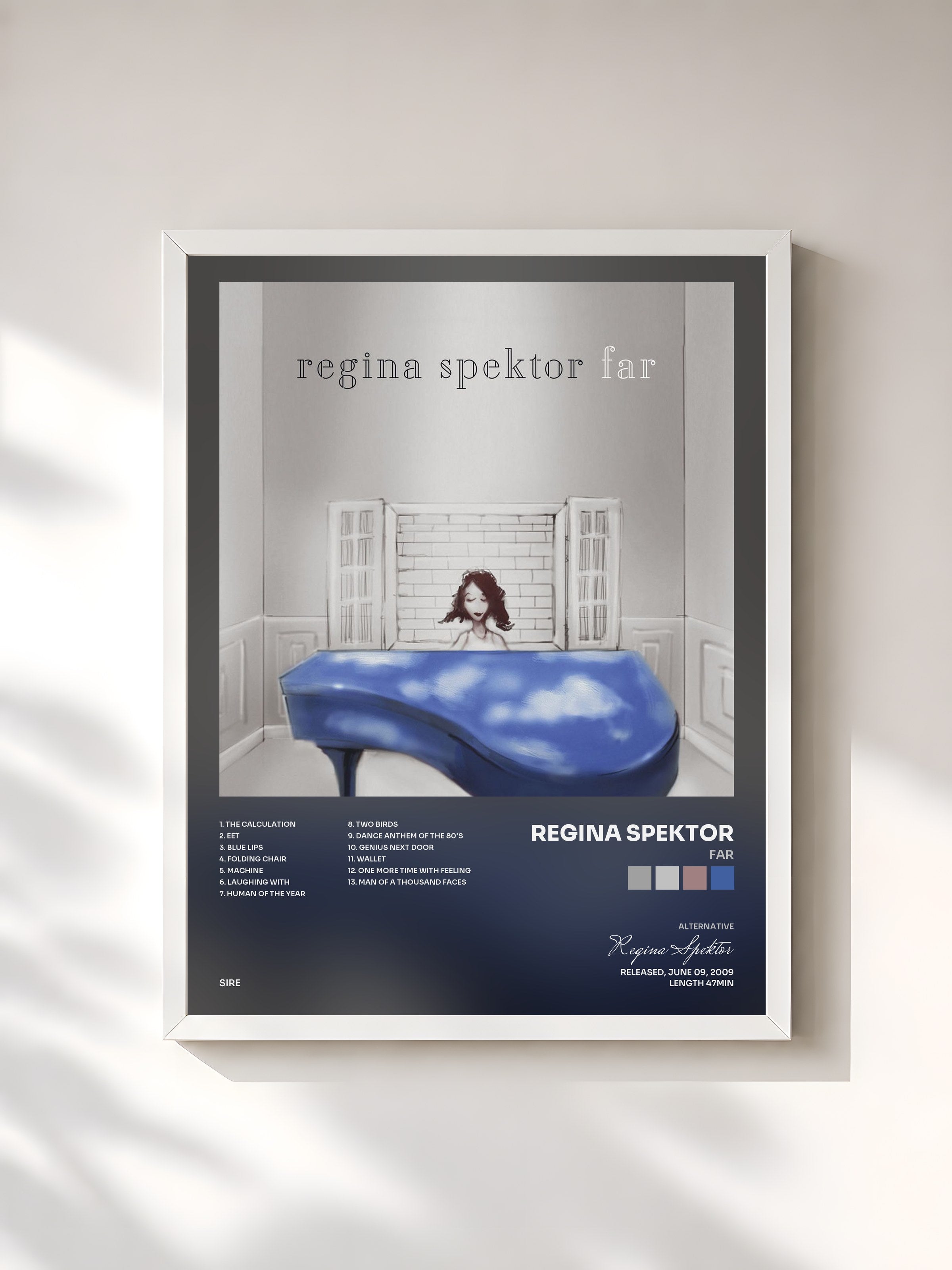 #blanc Tableau de l'album Far de Regina Spektor, cadre blanc, imprimé et encadré en France