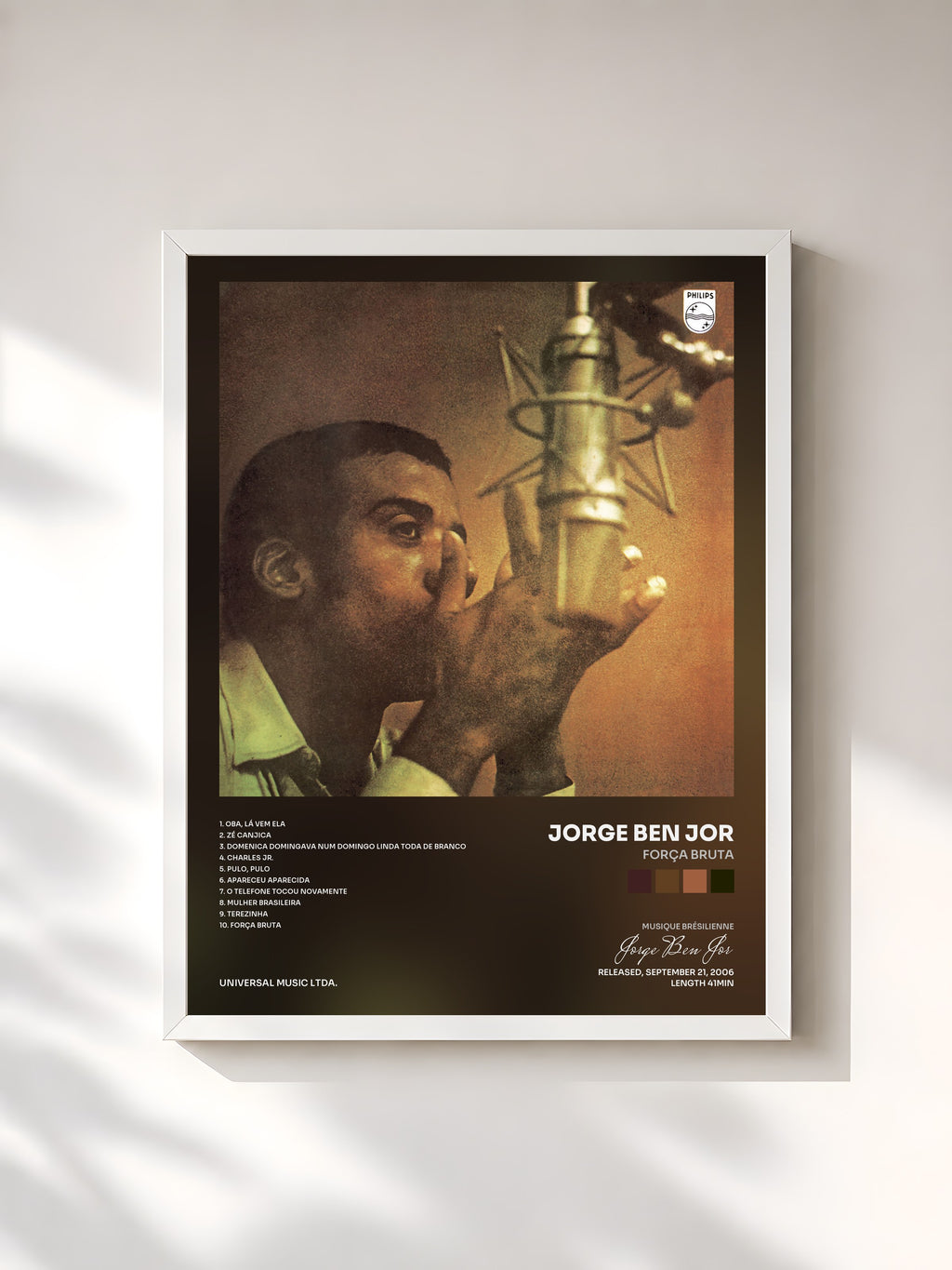 #blanc Tableau de l'album Força Bruta de Jorge Ben Jor, cadre blanc, imprimé et encadré en France