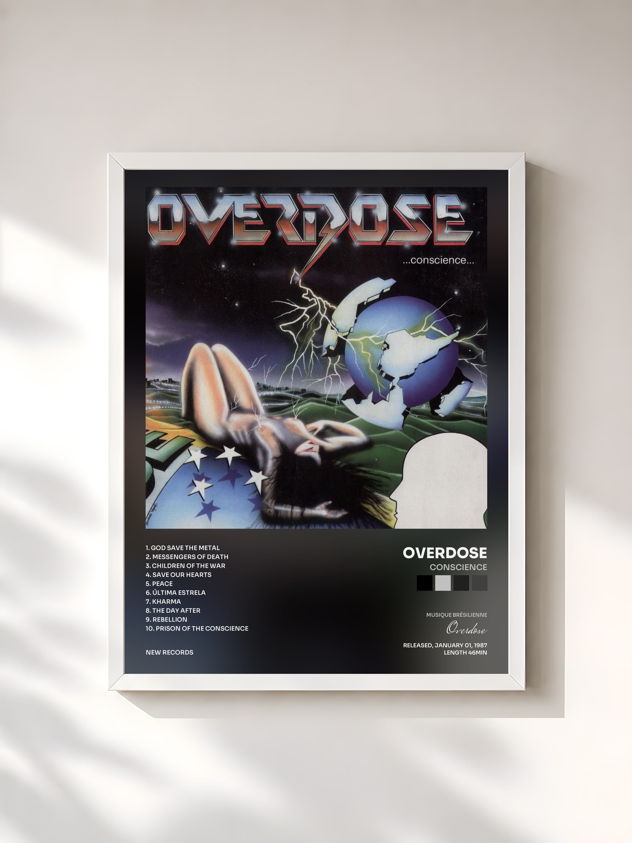 #blanc Tableau de l'album Conscience de Overdose, cadre blanc, imprimé et encadré en France