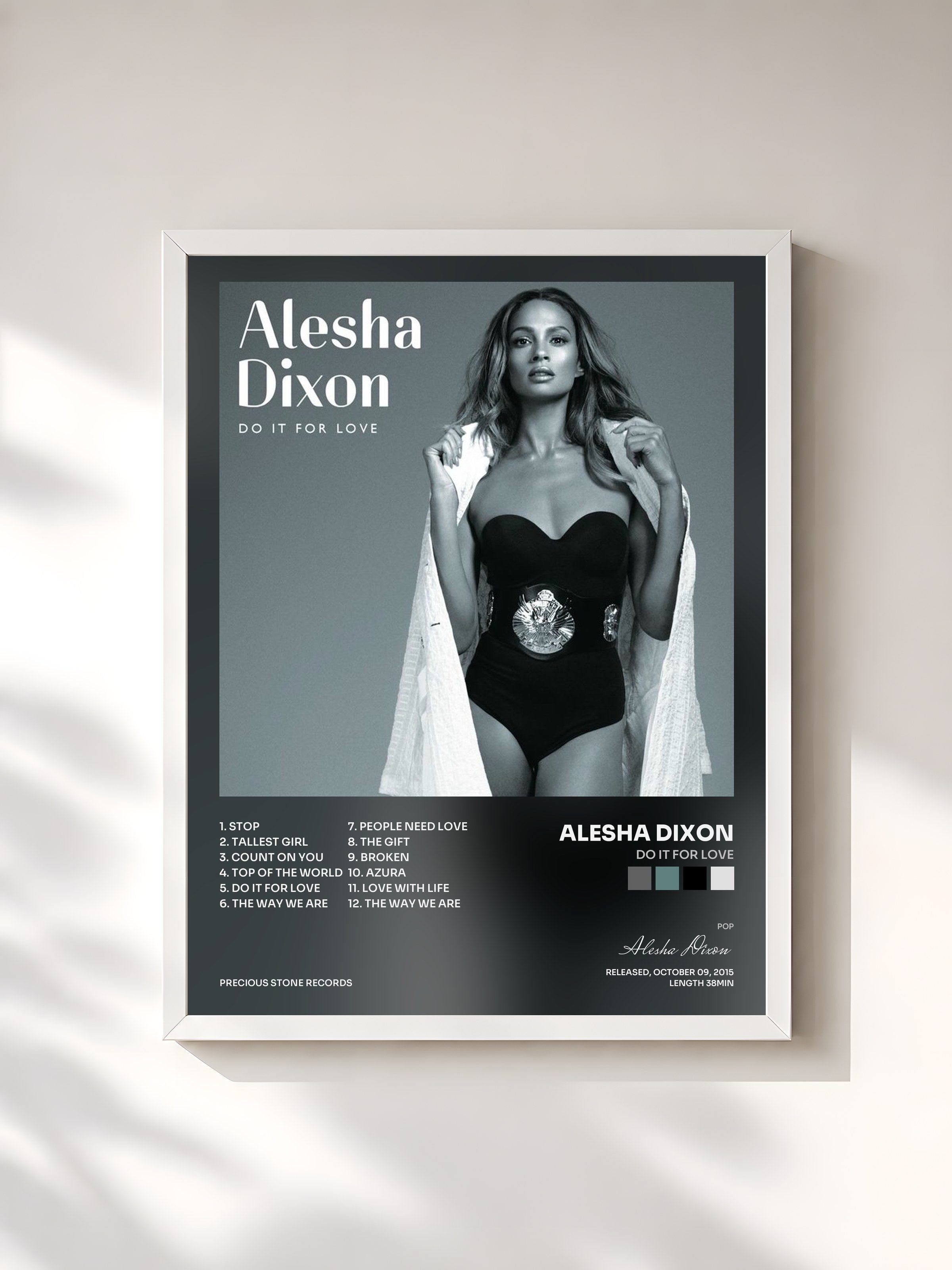 #blanc Tableau de l'album Do It For Love de Alesha Dixon, cadre blanc, imprimé et encadré en France