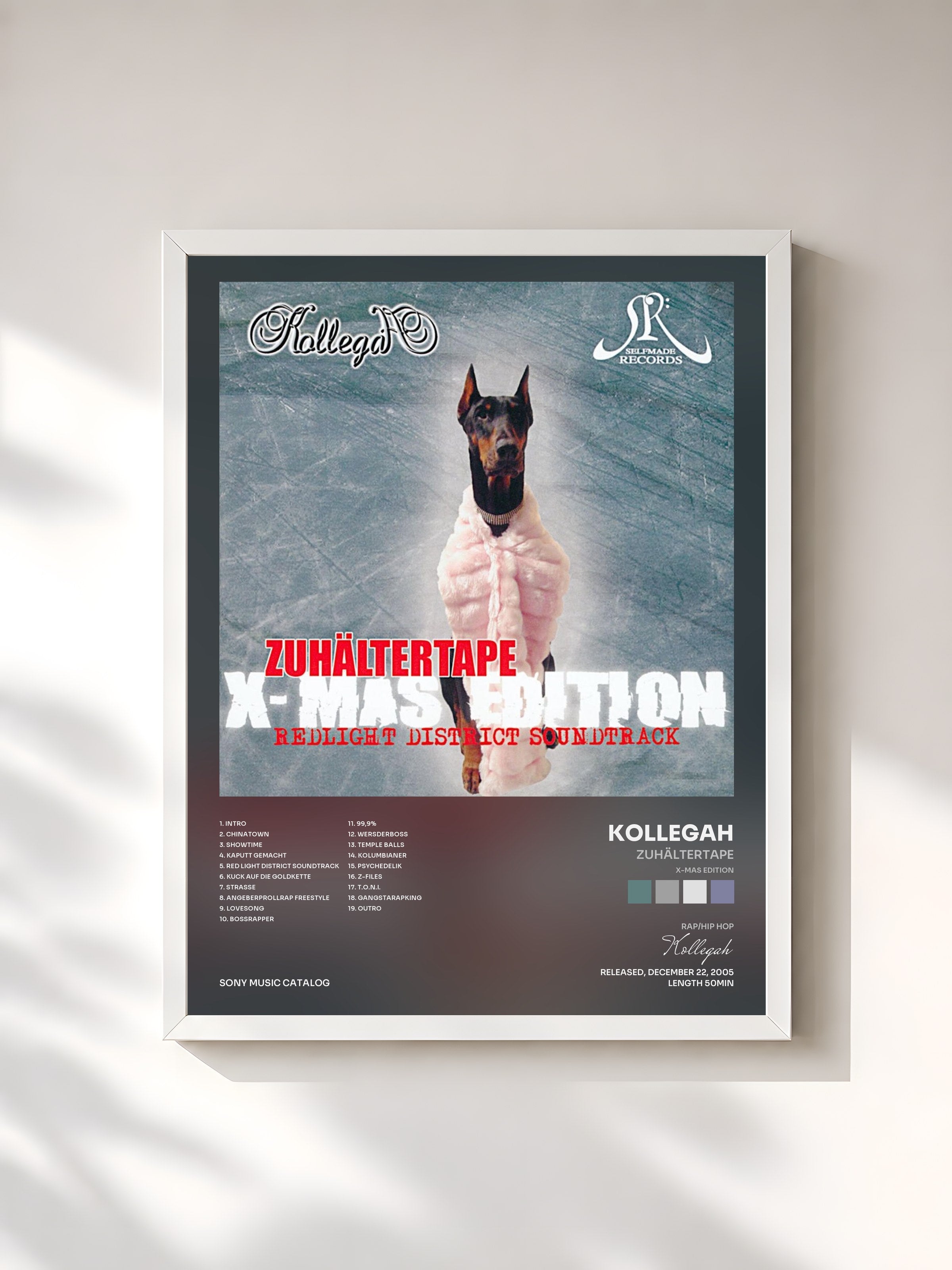 #blanc Tableau de l'album Zuhältertape (X-Mas Edition) de Kollegah, cadre blanc, imprimé et encadré en France