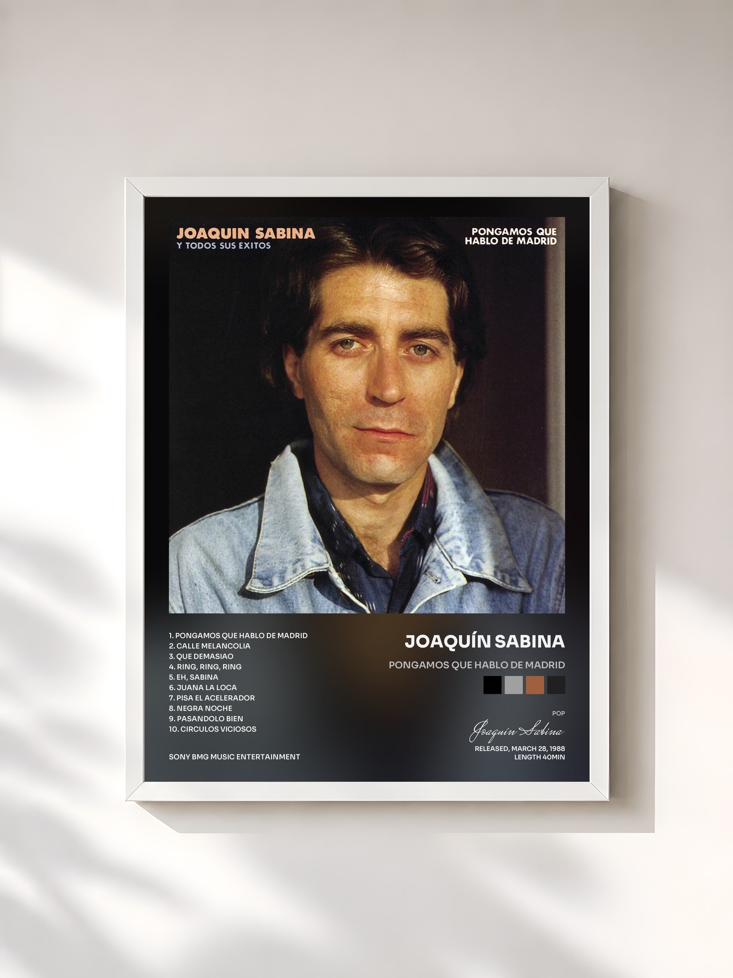 #blanc Tableau de l'album Pongamos que Hablo De Madrid de Joaquín Sabina, cadre blanc, imprimé et encadré en France
