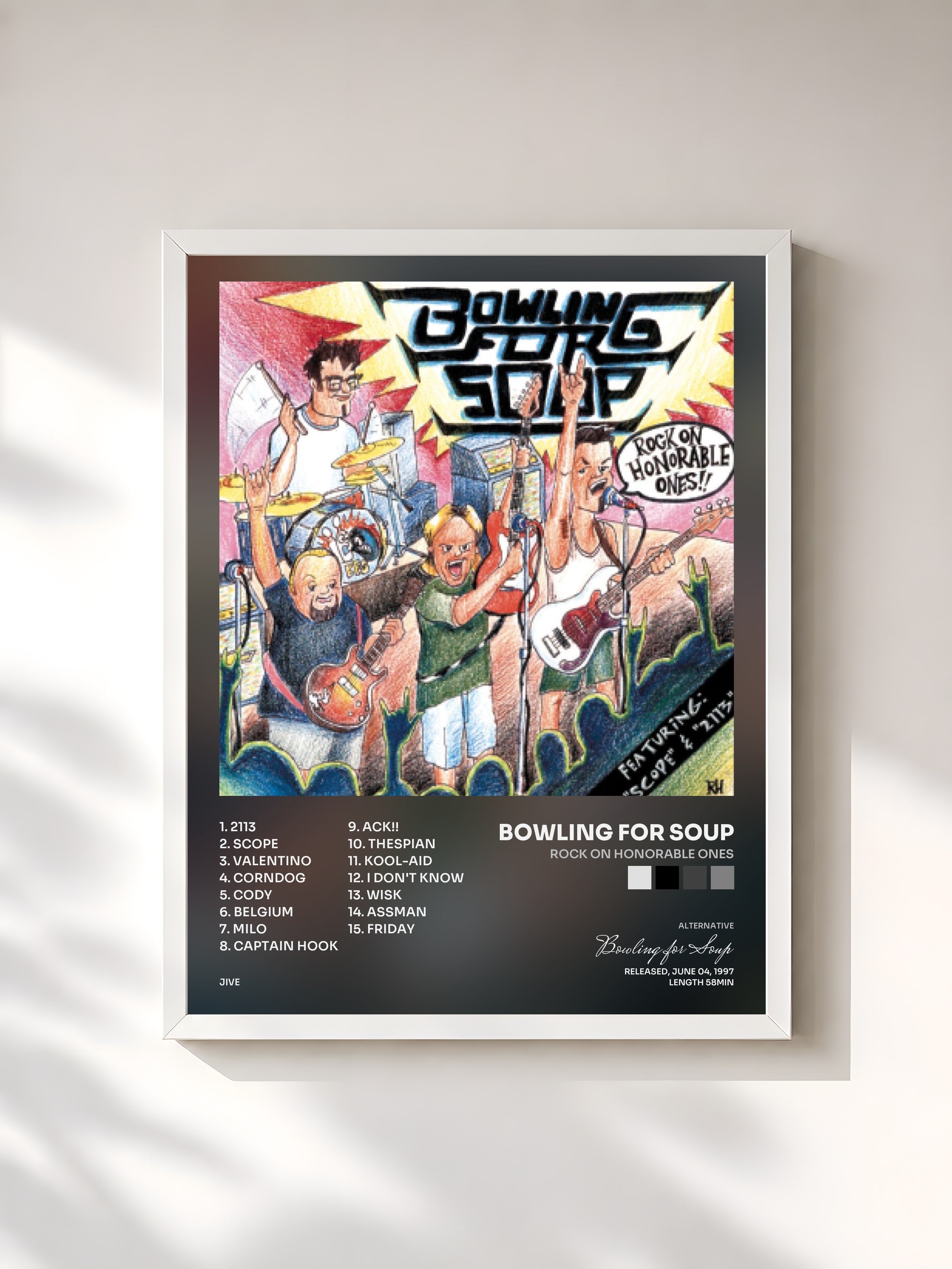 #blanc Tableau de l'album Rock On Honorable Ones de Bowling for Soup, cadre blanc, imprimé et encadré en France
