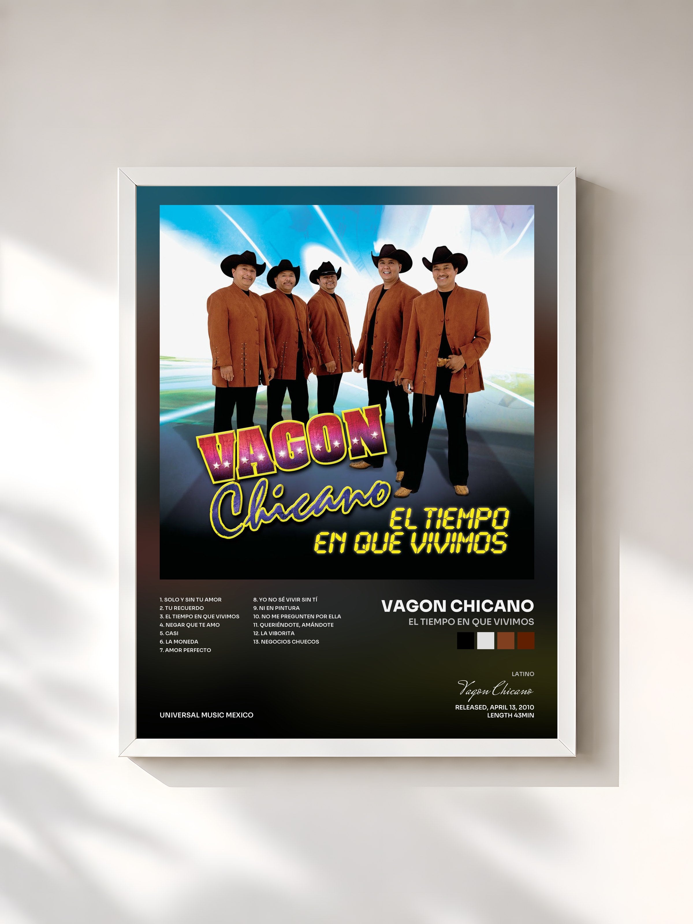 #blanc Tableau de l'album El Tiempo En Que Vivimos de Vagon Chicano, cadre blanc, imprimé et encadré en France