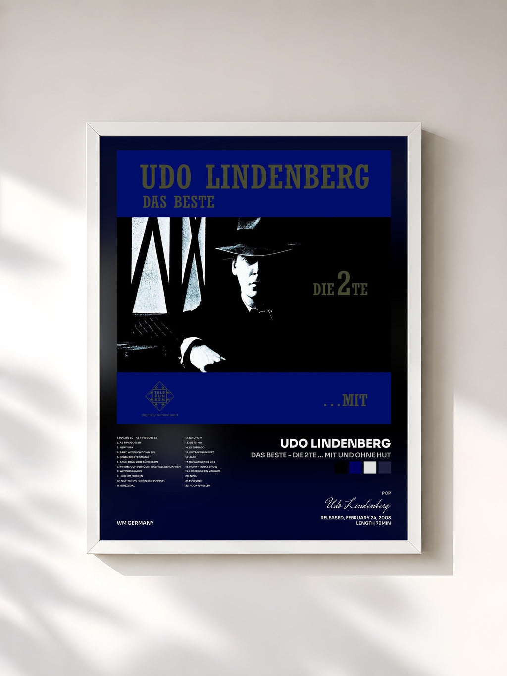 #blanc Das Beste - Die 2te ... Mit und ohne Hut by Udo Lindenberg as a framed art print, white frame, printed and framed in France