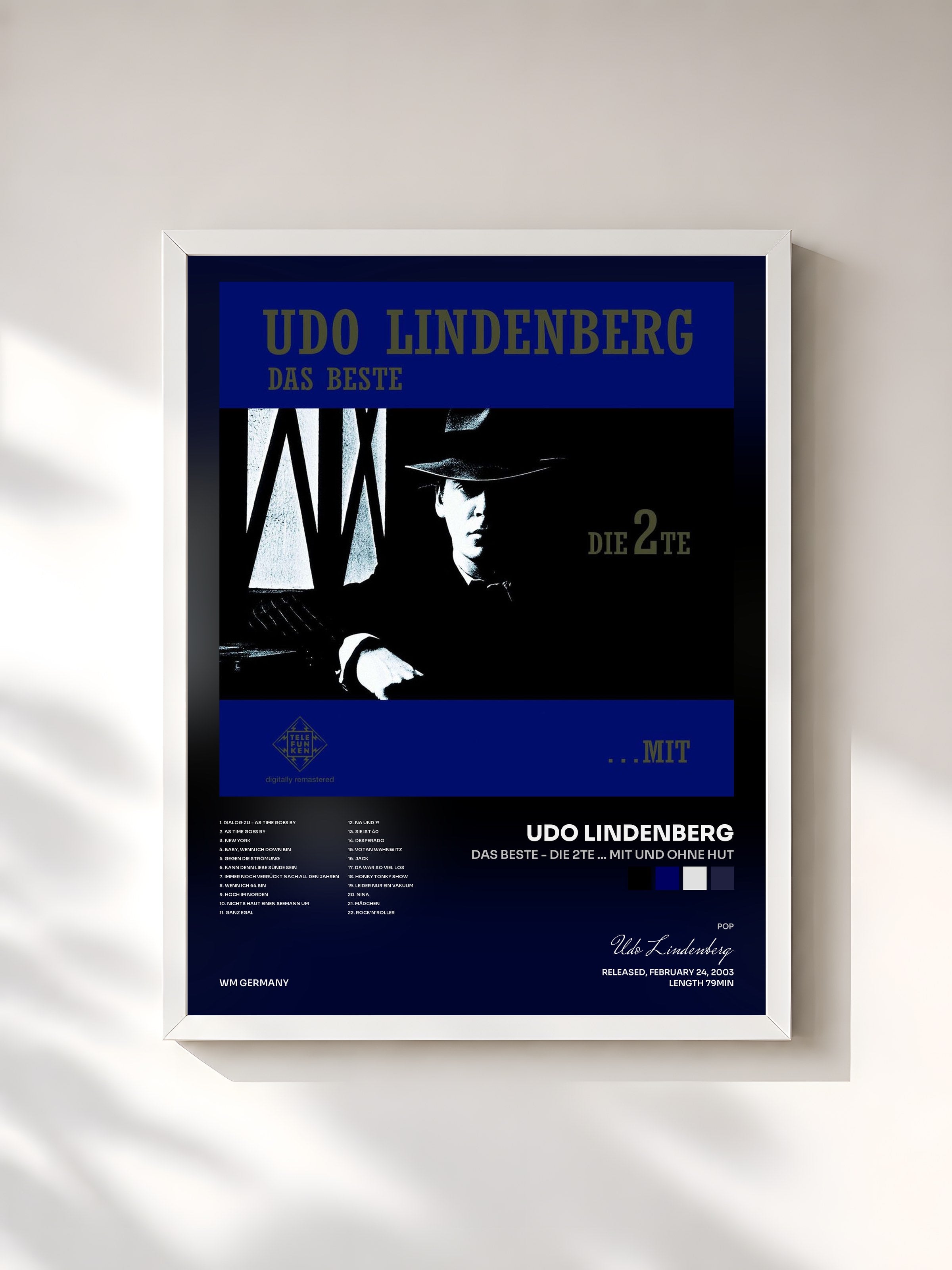 #blanc Tableau de l'album Das Beste - Die 2te ... Mit und ohne Hut de Udo Lindenberg, cadre blanc, imprimé et encadré en France