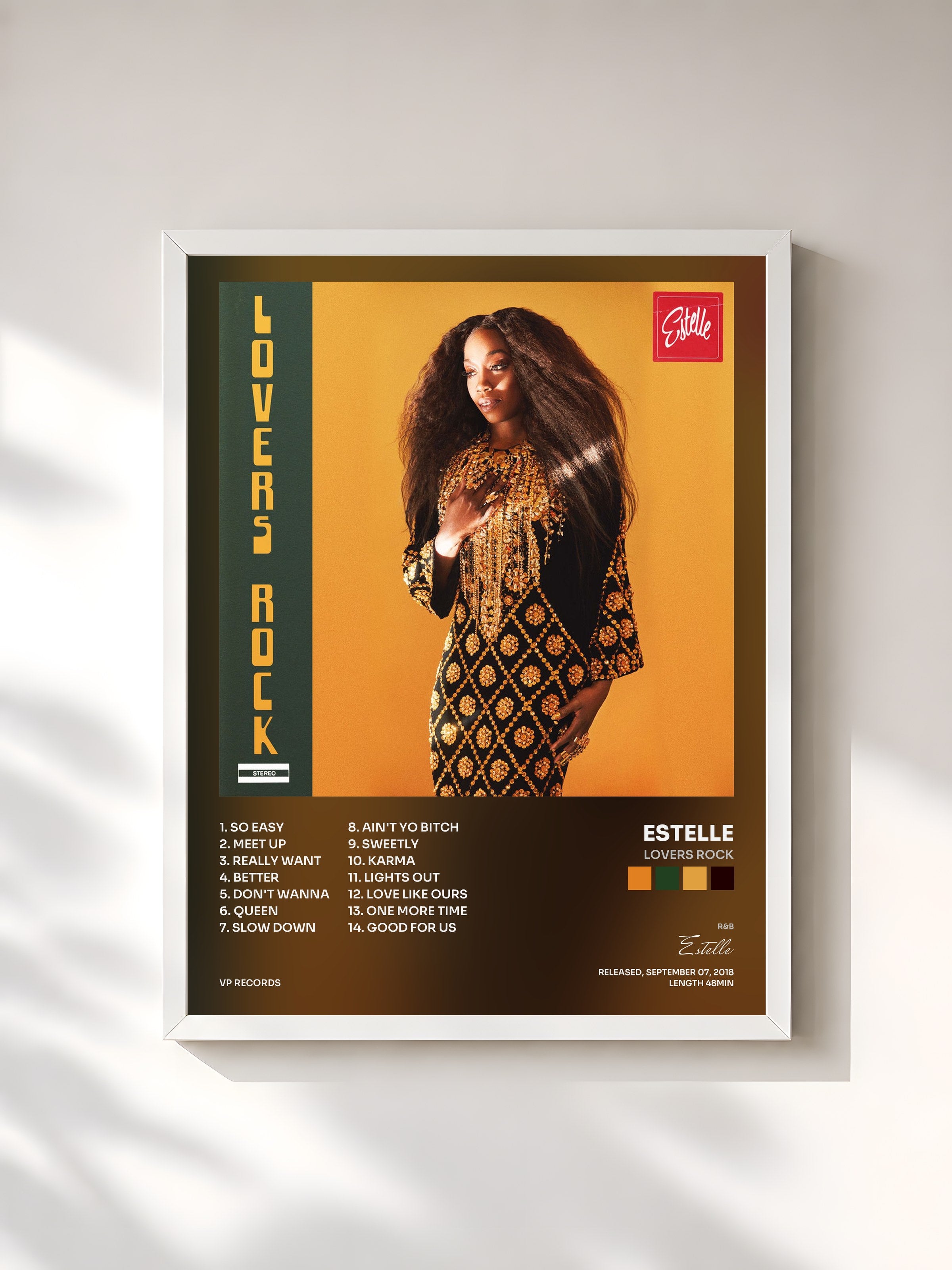 #blanc Tableau de l'album Lovers Rock de Estelle, cadre blanc, imprimé et encadré en France