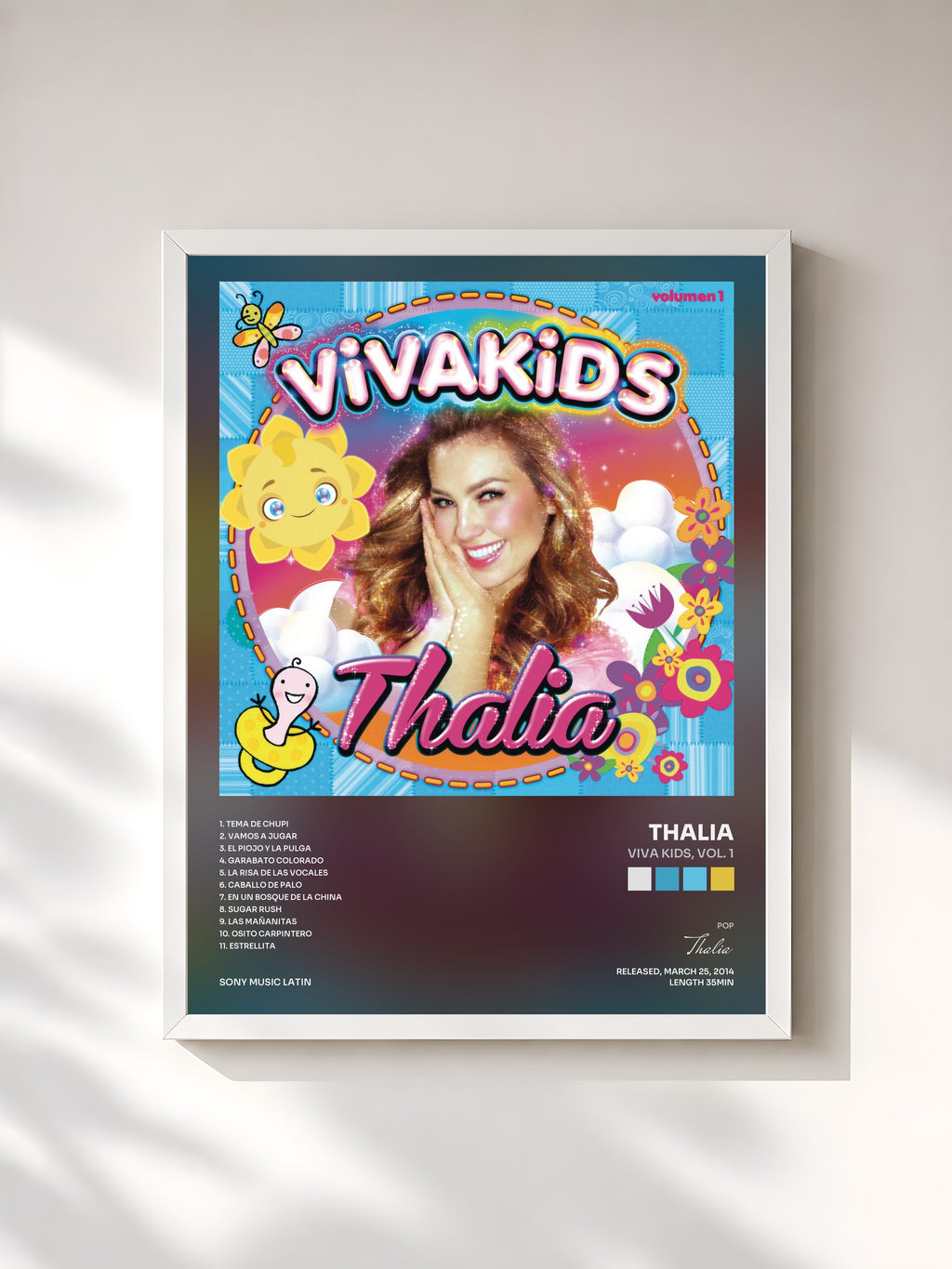 #blanc Tableau de l'album Viva Kids, Vol. 1 de Thalia, cadre blanc, imprimé et encadré en France
