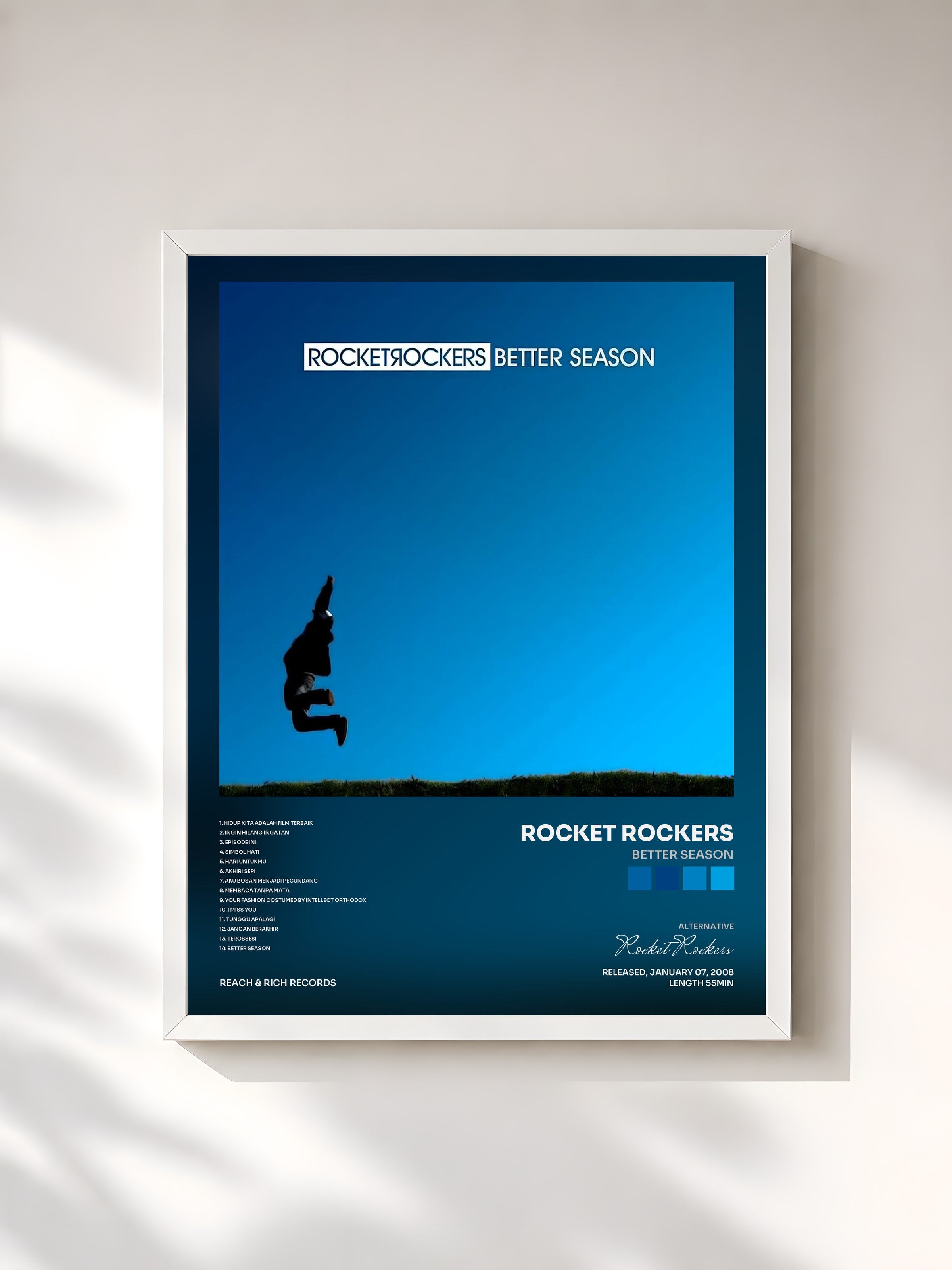 #blanc Tableau de l'album Better Season de Rocket Rockers, cadre blanc, imprimé et encadré en France