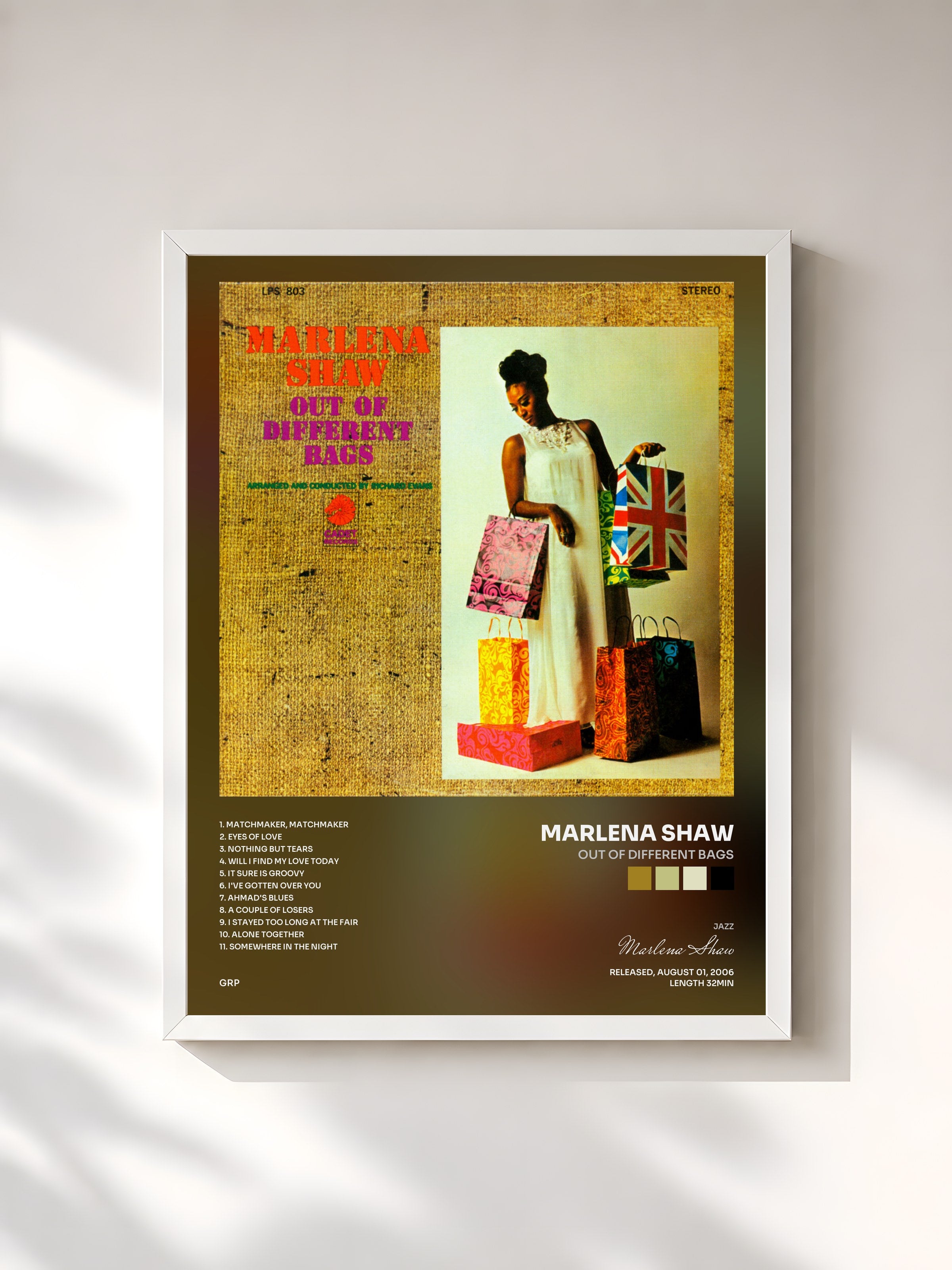 #blanc Tableau de l'album Out Of Different Bags de Marlena Shaw, cadre blanc, imprimé et encadré en France