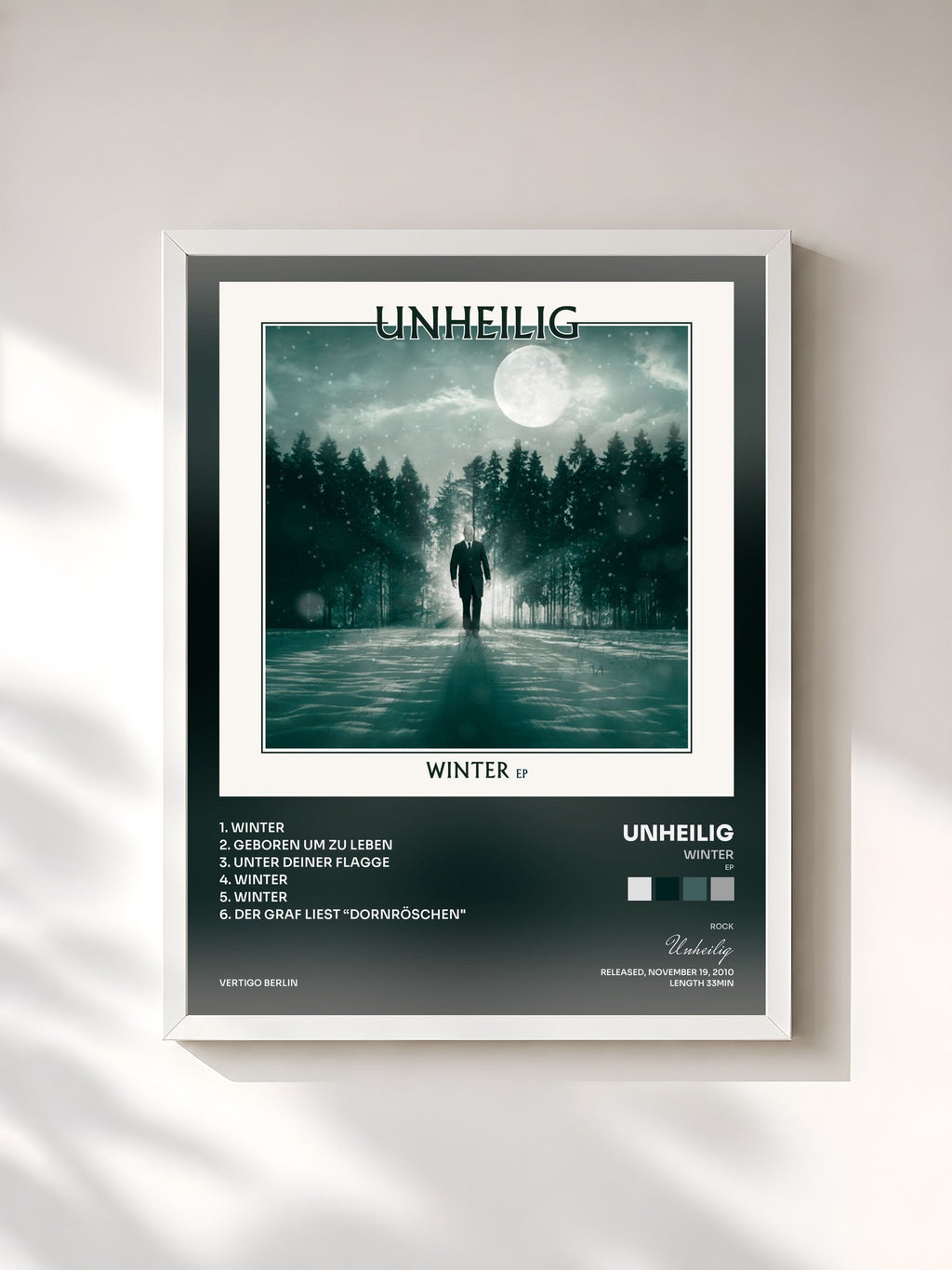 #blanc Tableau de l'album Winter (EP) de Unheilig, cadre blanc, imprimé et encadré en France