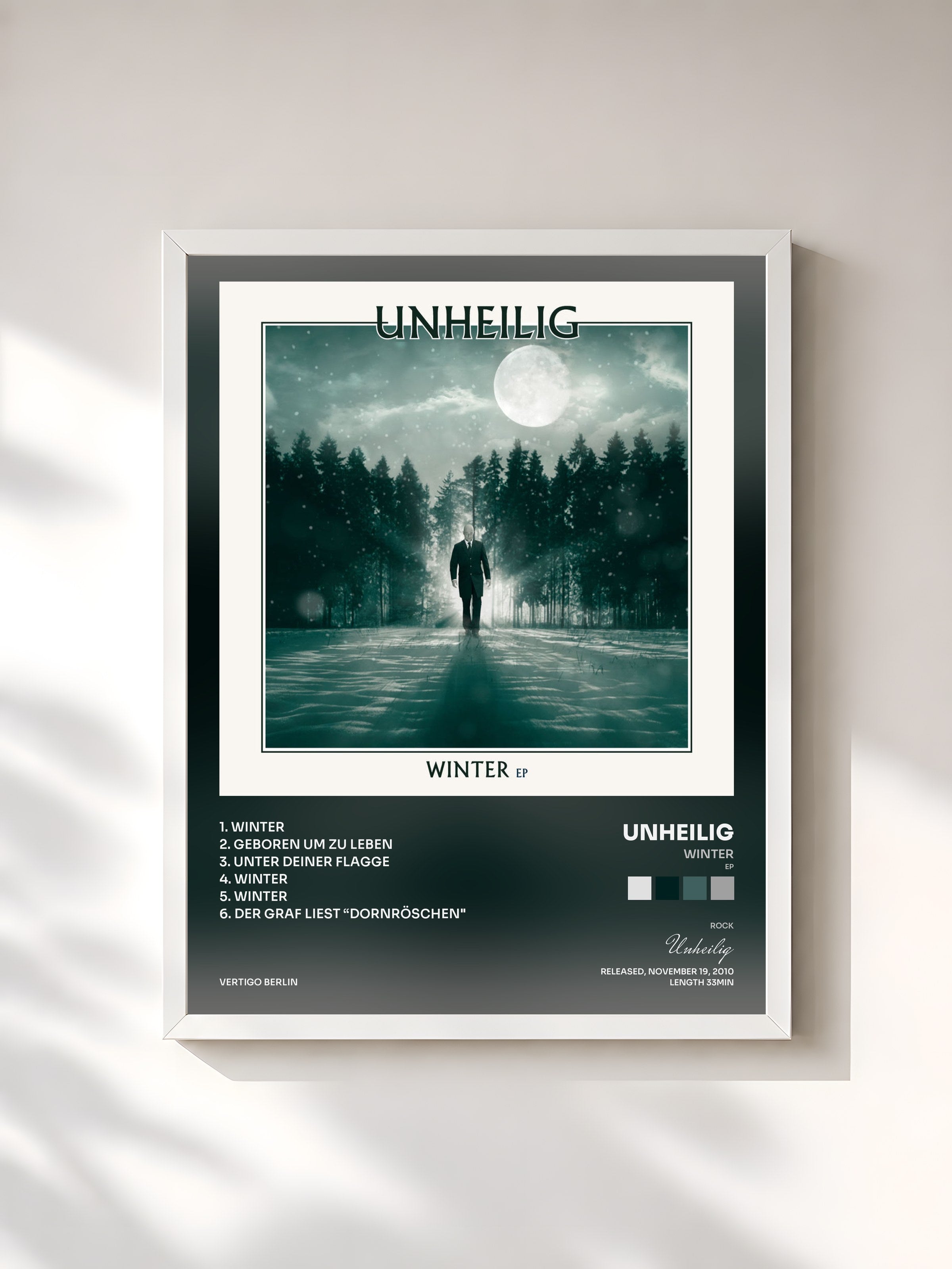 #blanc Tableau de l'album Winter (EP) de Unheilig, cadre blanc, imprimé et encadré en France