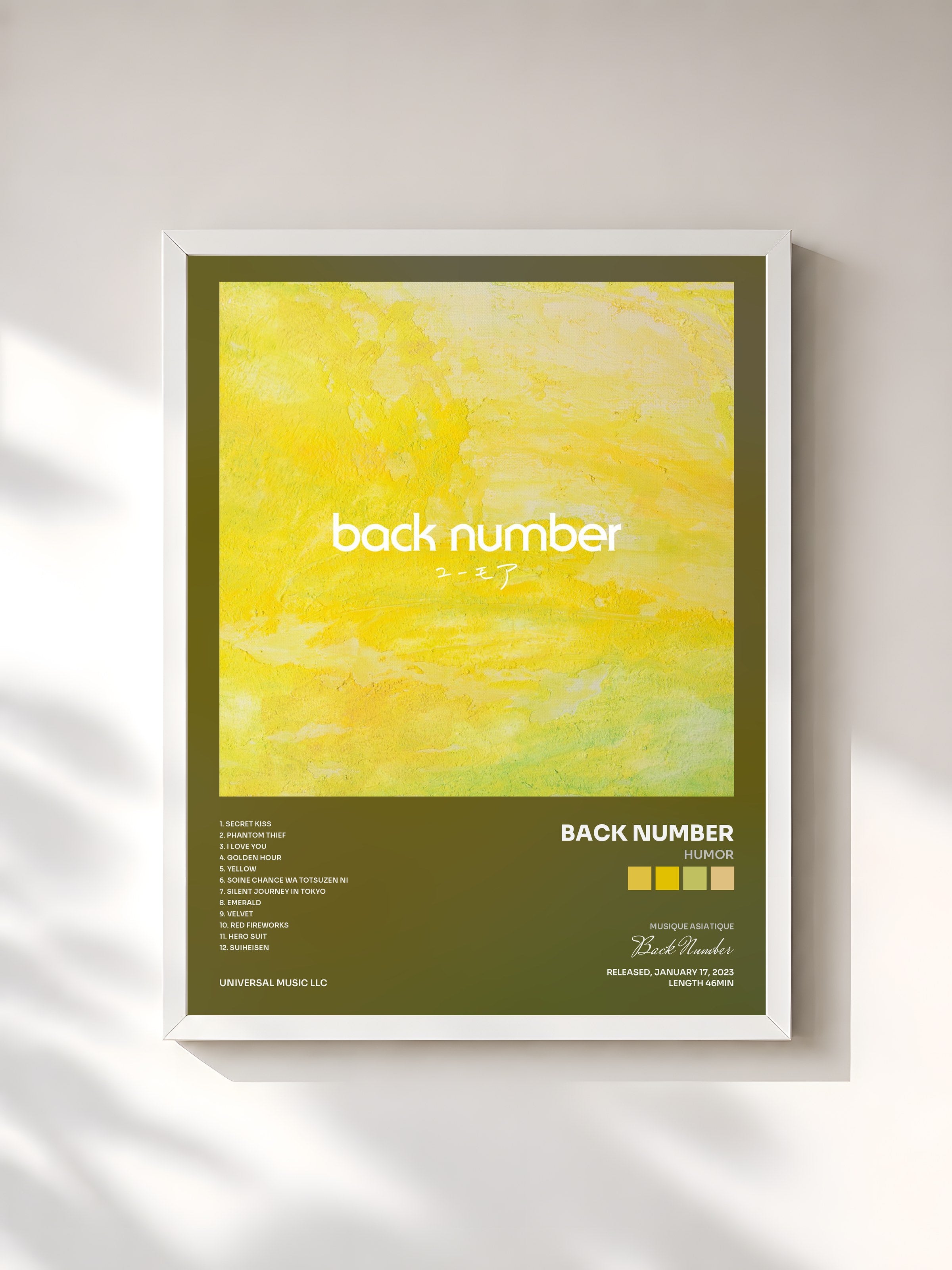 #blanc Tableau de l'album HUMOR de Back Number, cadre blanc, imprimé et encadré en France