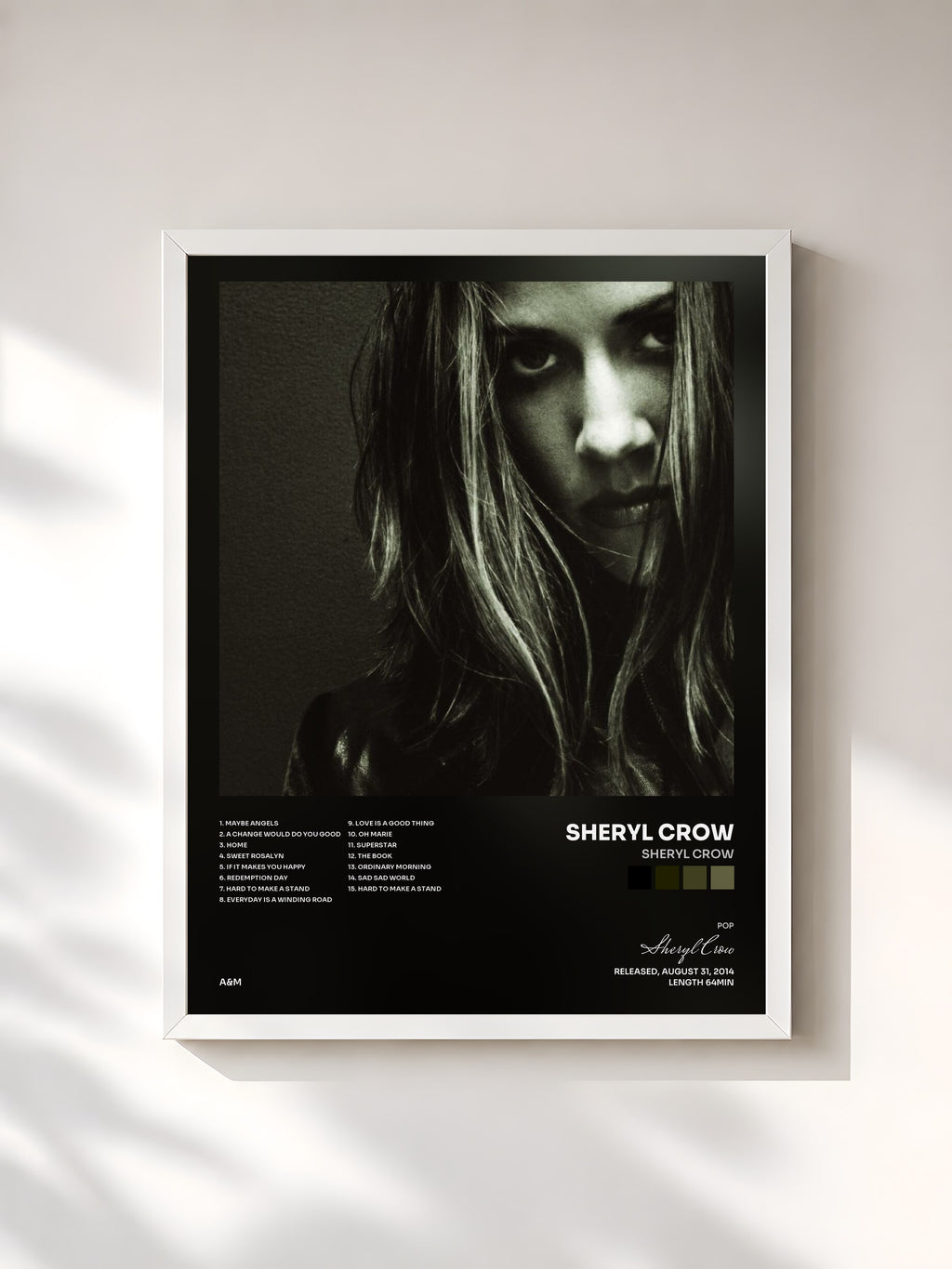 #blanc Tableau de l'album Sheryl Crow de Sheryl Crow, cadre blanc, imprimé et encadré en France