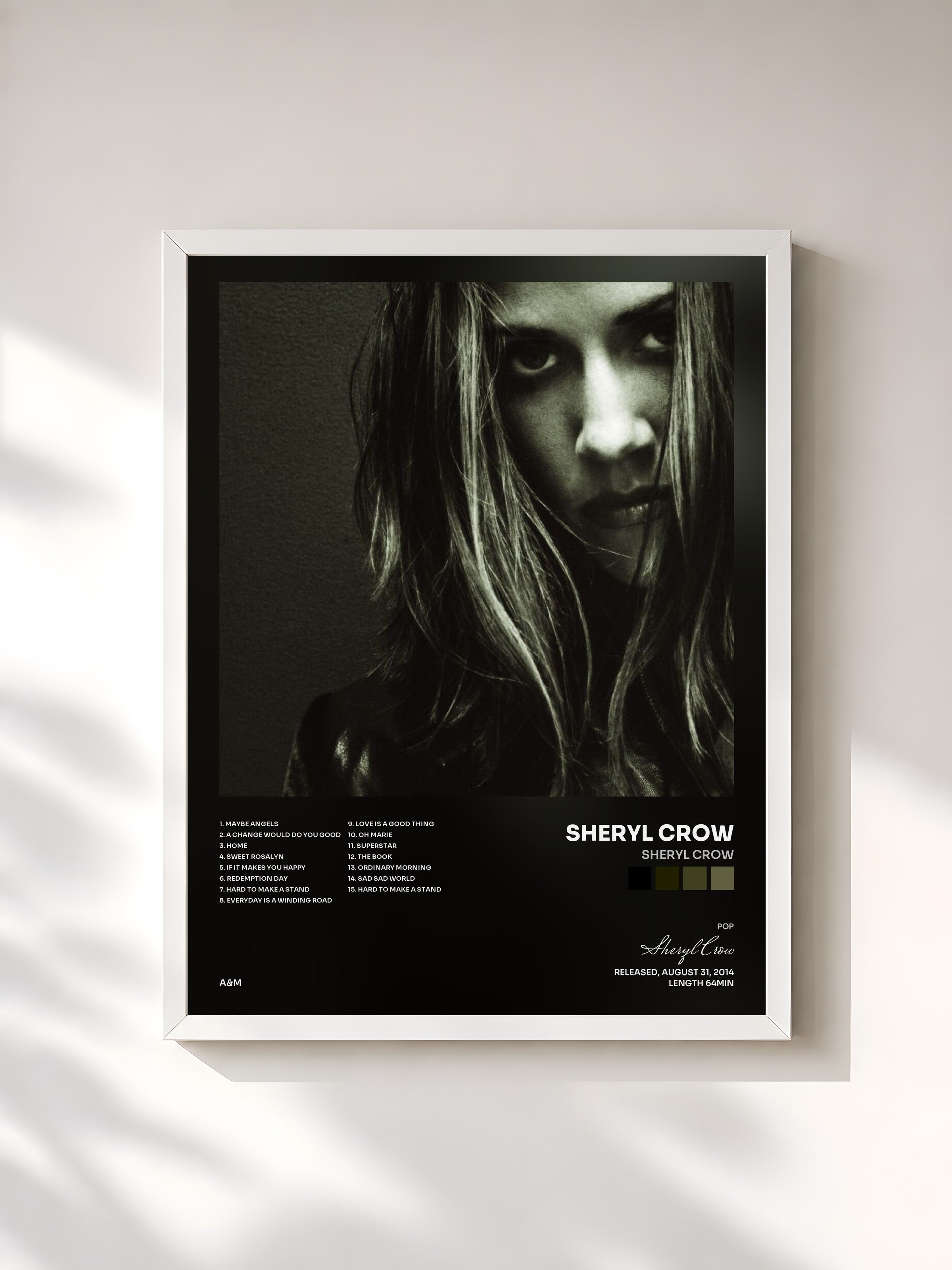 #blanc Tableau de l'album Sheryl Crow de Sheryl Crow, cadre blanc, imprimé et encadré en France