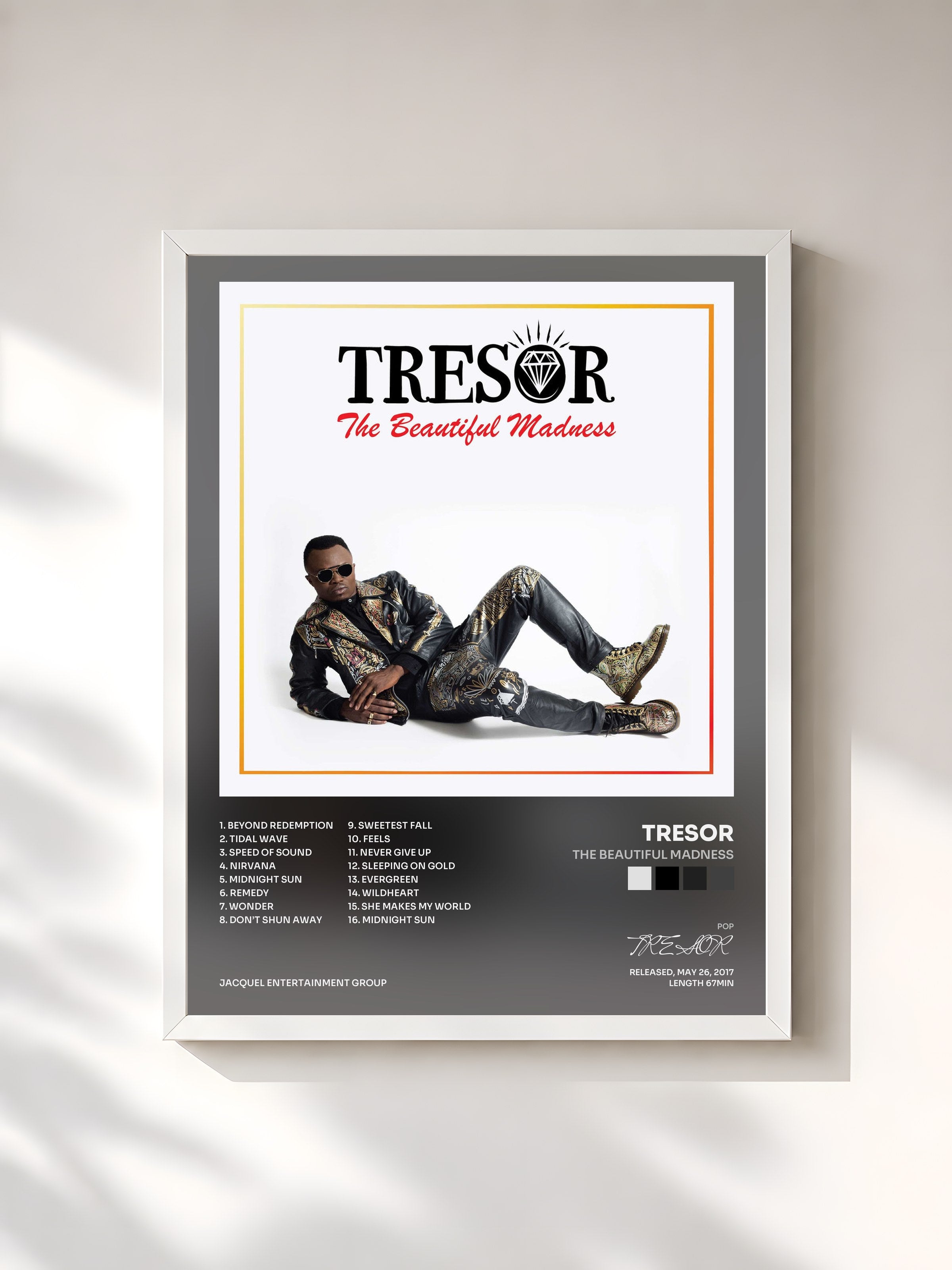 #blanc Tableau de l'album The Beautiful Madness de TRESOR, cadre blanc, imprimé et encadré en France