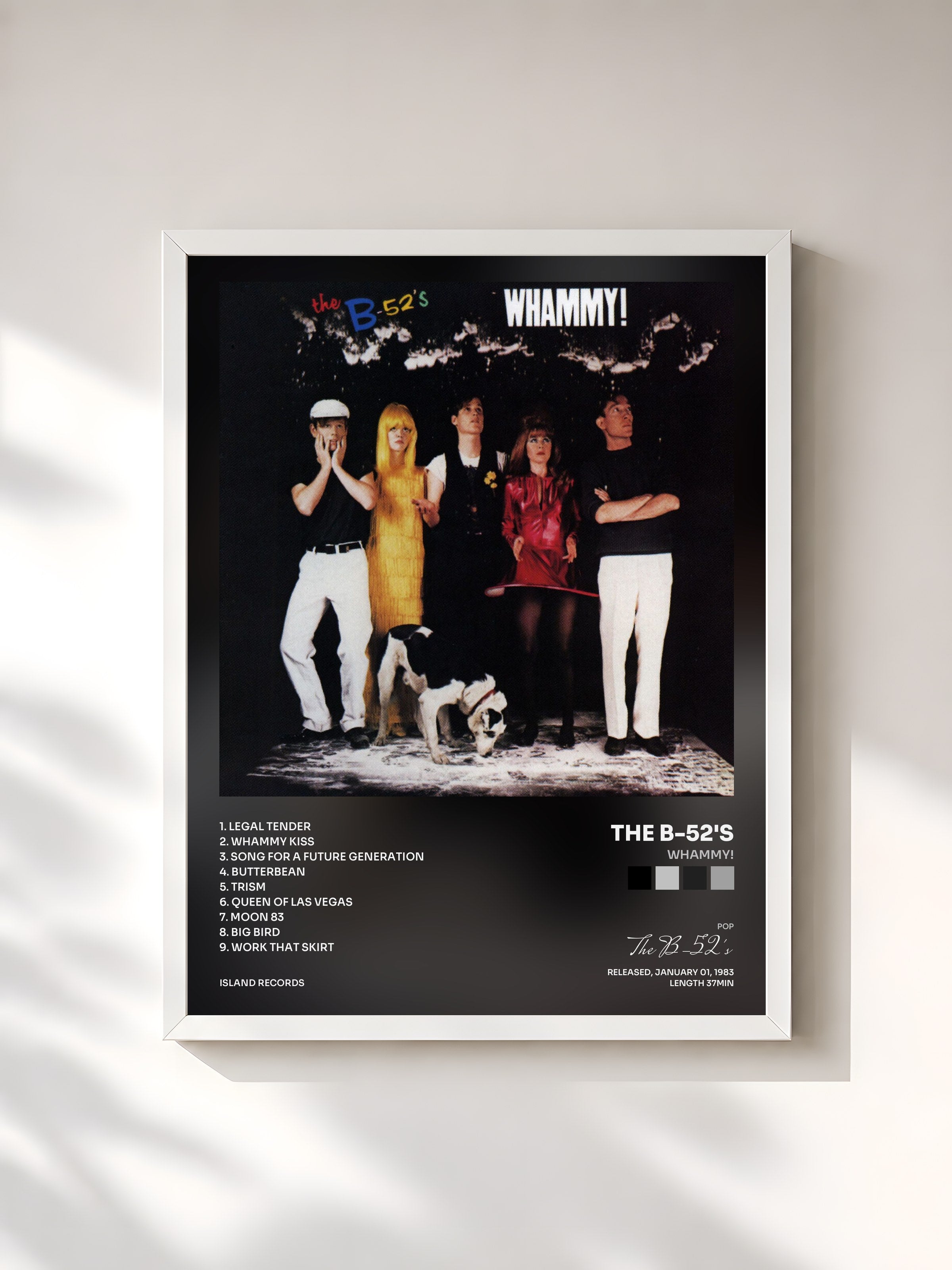#blanc Tableau de l'album Whammy! de The B-52's, cadre blanc, imprimé et encadré en France