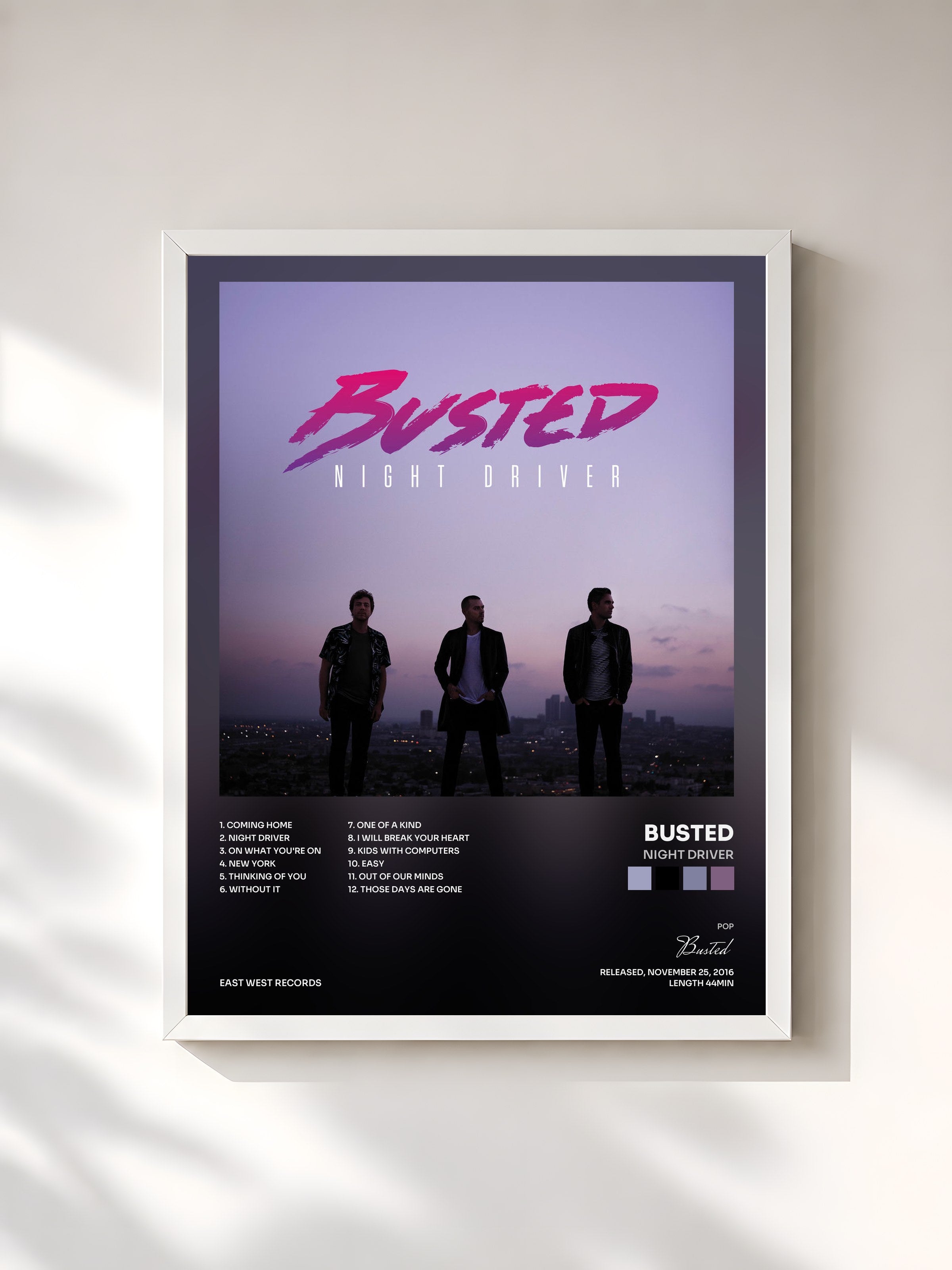 #blanc Tableau de l'album Night Driver de Busted, cadre blanc, imprimé et encadré en France