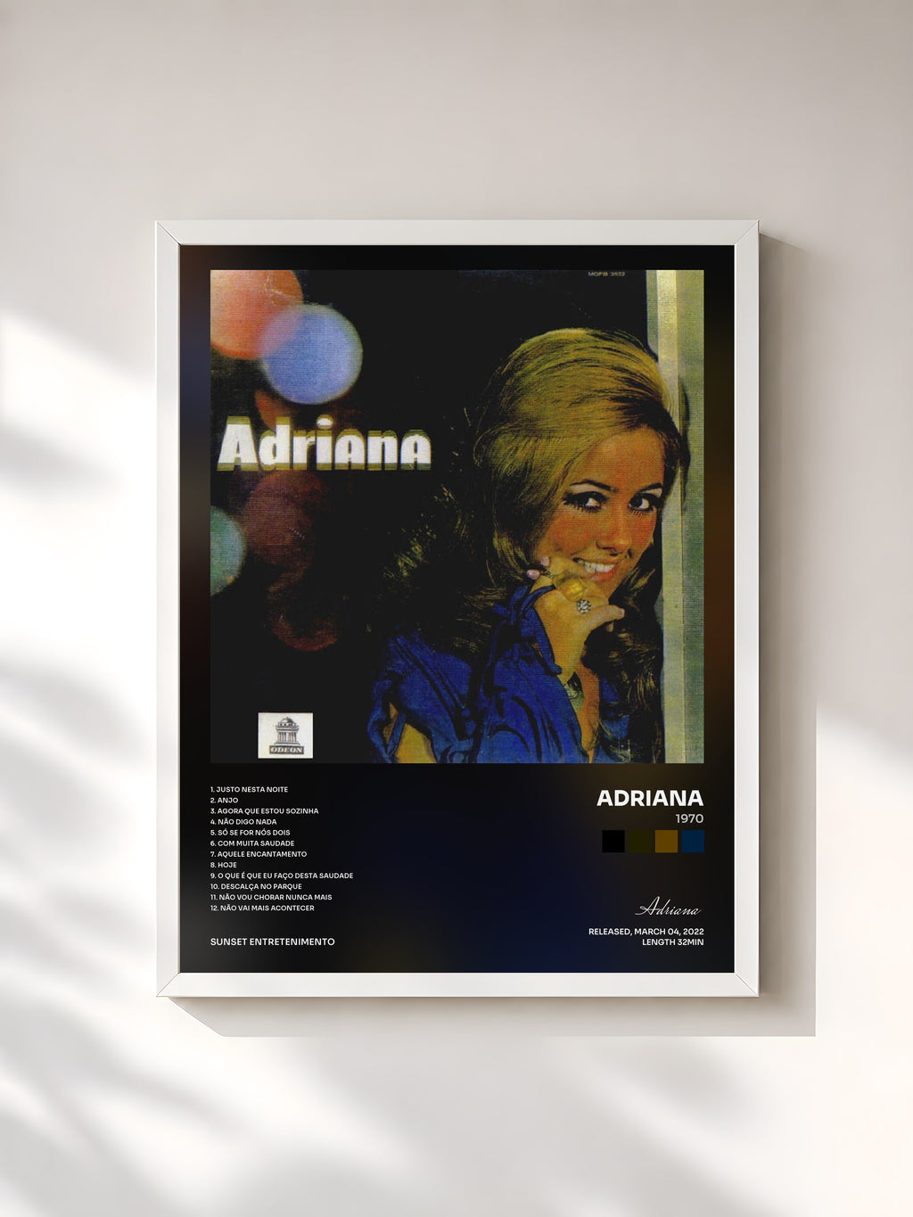 #blanc Tableau de l'album 1970 de Adriana, cadre blanc, imprimé et encadré en France