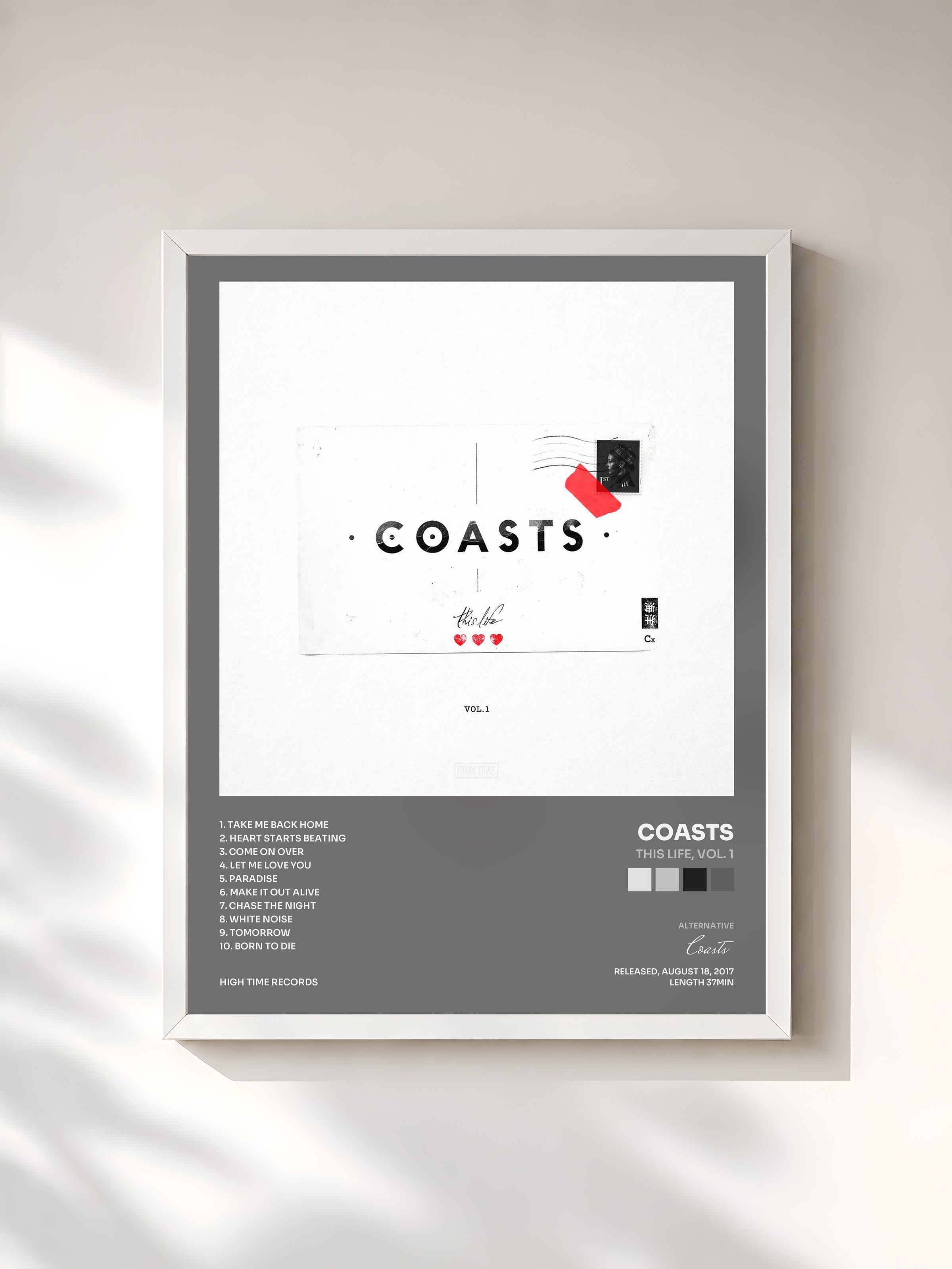 #blanc Tableau de l'album This Life, Vol. 1 de Coasts, cadre blanc, imprimé et encadré en France