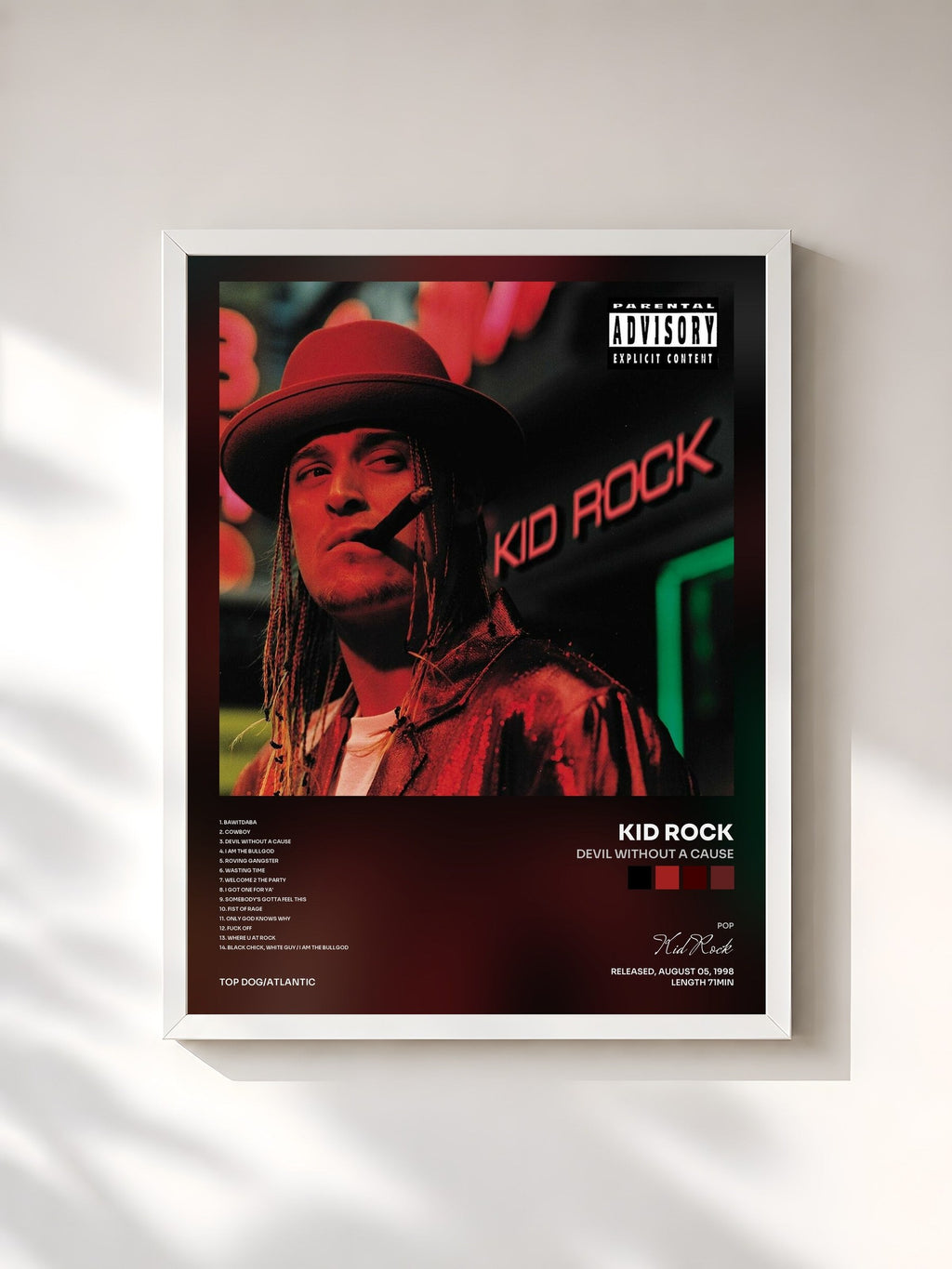 #blanc Devil Without a Cause von Kid Rock als gerahmter Kunstdruck, weißer Rahmen, gedruckt und gerahmt in Frankreich