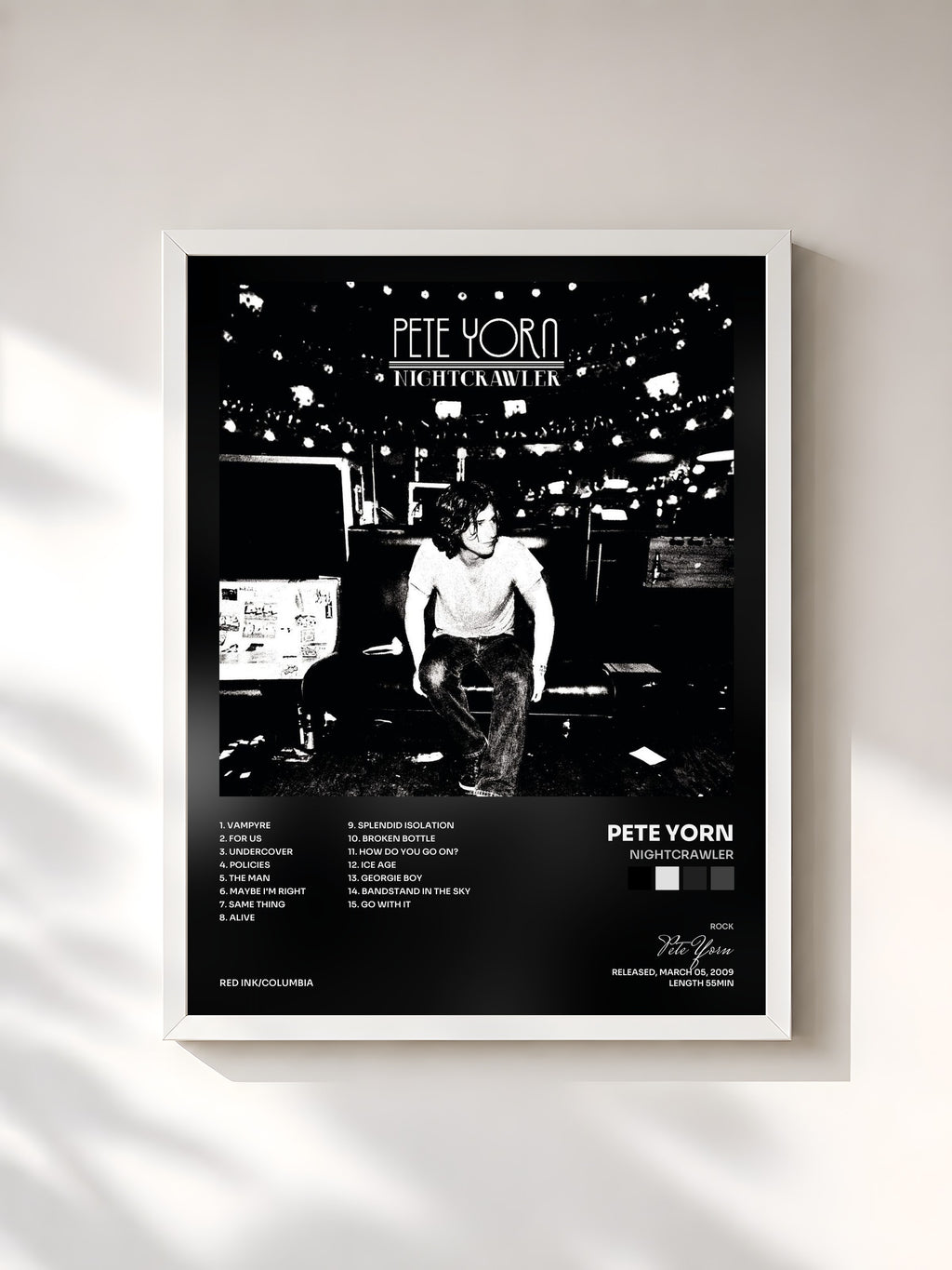 #blanc Tableau de l'album Nightcrawler de Pete Yorn, cadre blanc, imprimé et encadré en France
