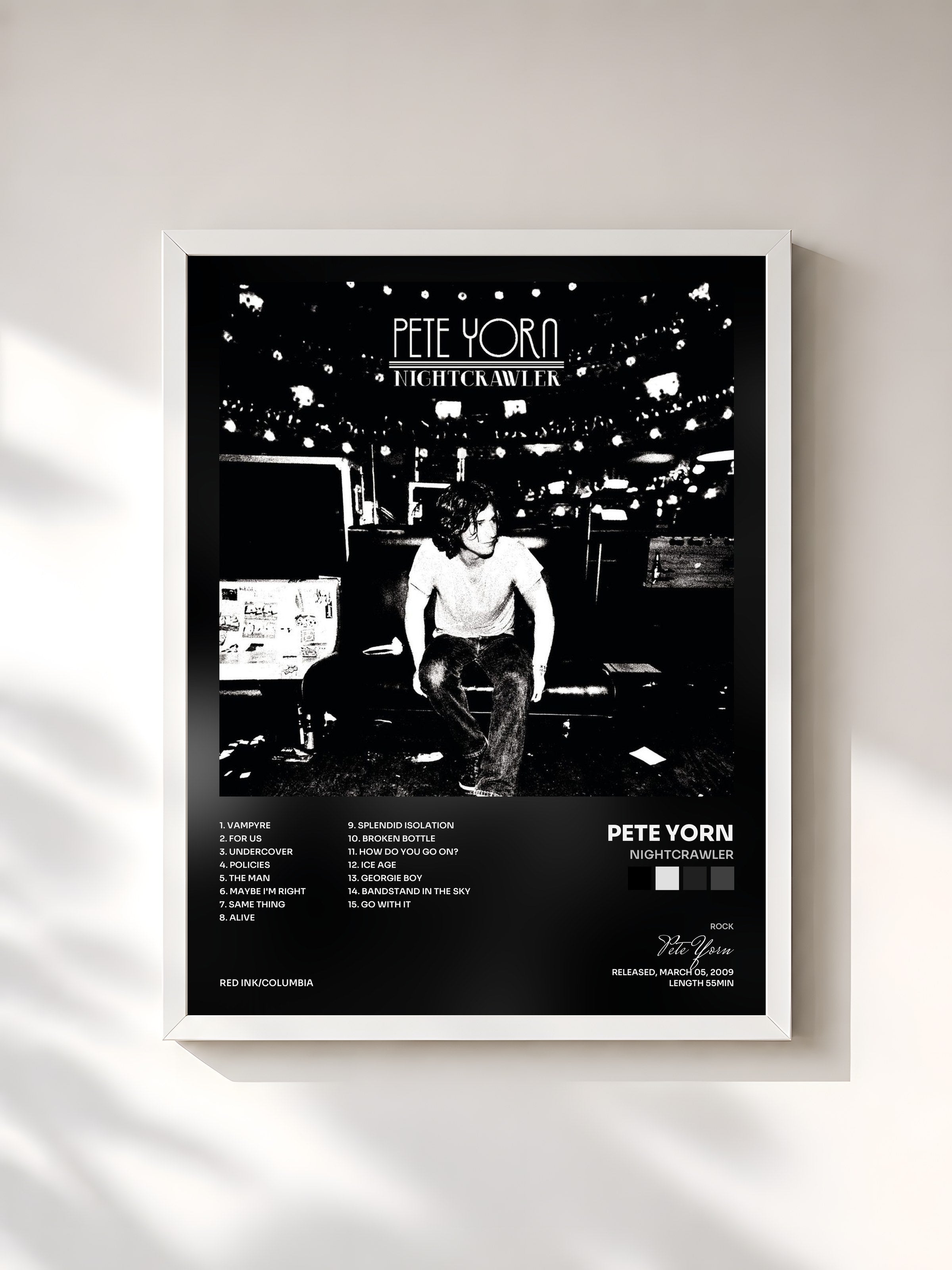 #blanc Tableau de l'album Nightcrawler de Pete Yorn, cadre blanc, imprimé et encadré en France