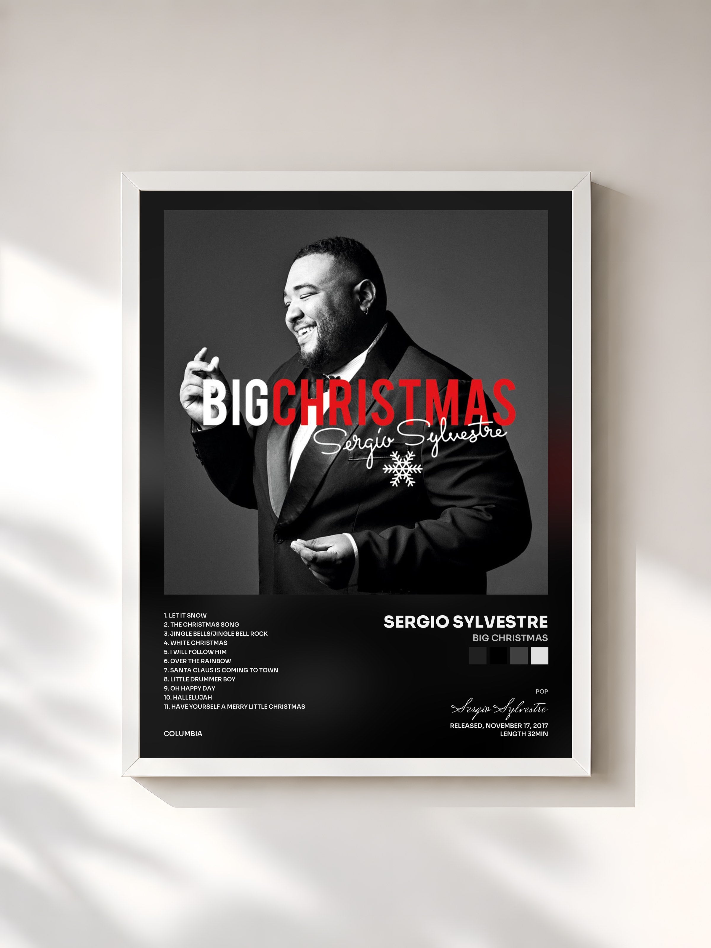 #blanc Tableau de l'album Big Christmas de Sergio Sylvestre, cadre blanc, imprimé et encadré en France