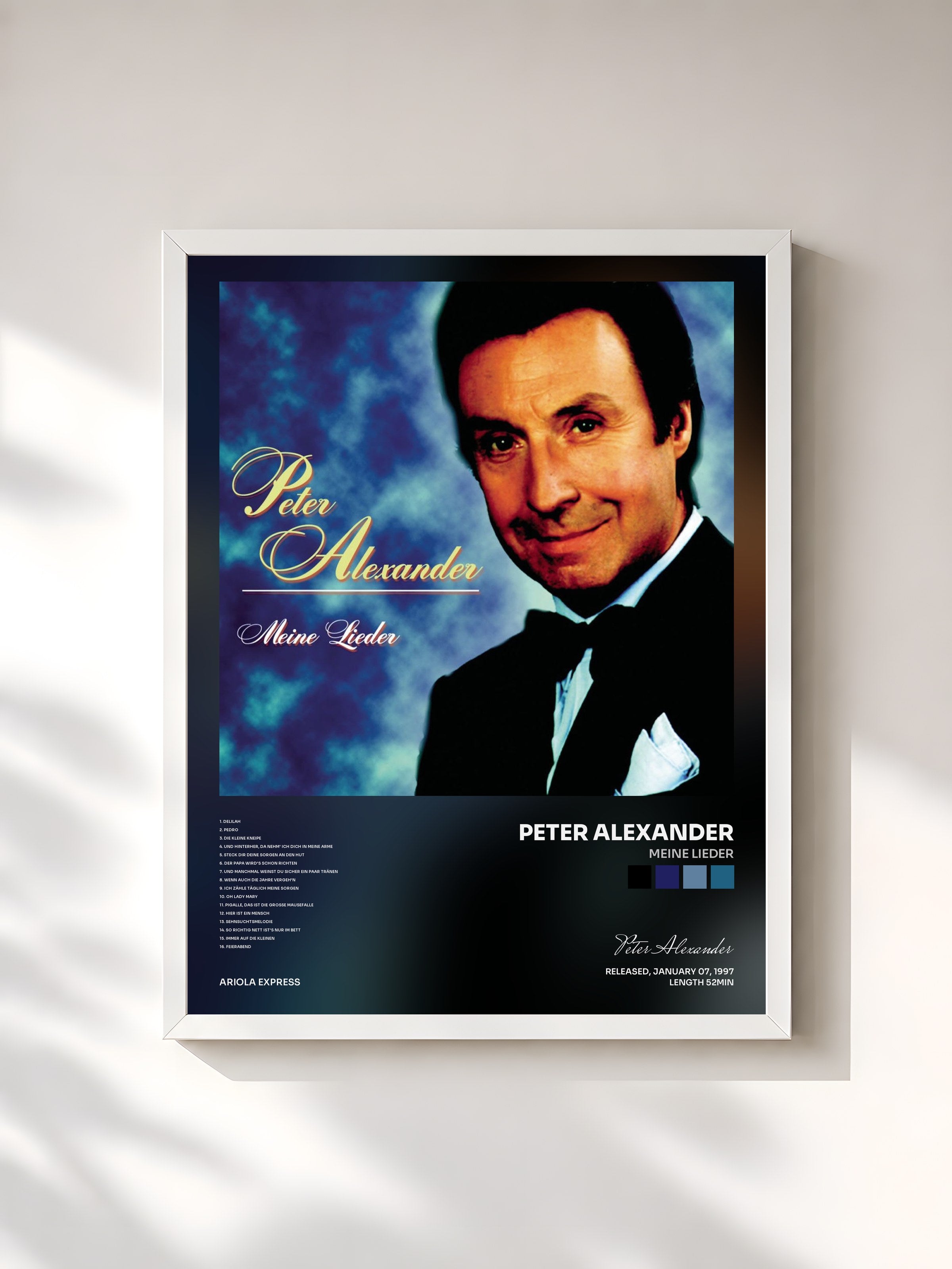 #blanc Tableau de l'album Meine Lieder de Peter Alexander, cadre blanc, imprimé et encadré en France