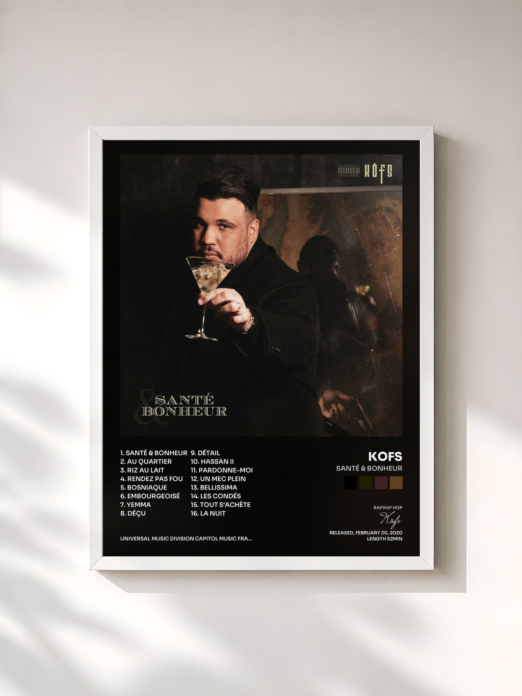 #blanc Tableau de l'album Santé & Bonheur de Kofs, cadre blanc, imprimé et encadré en France