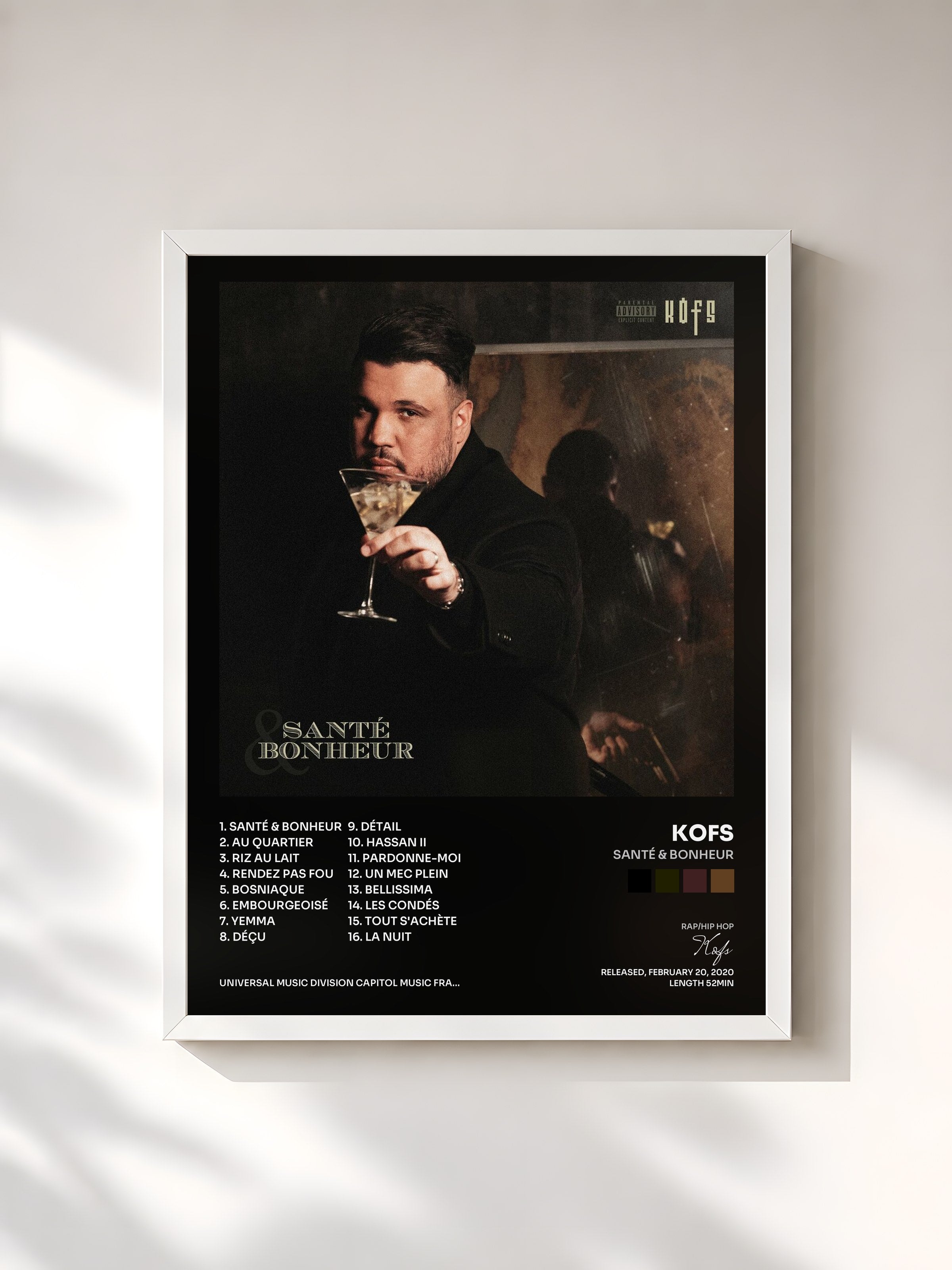 #blanc Tableau de l'album Santé & Bonheur de Kofs, cadre blanc, imprimé et encadré en France