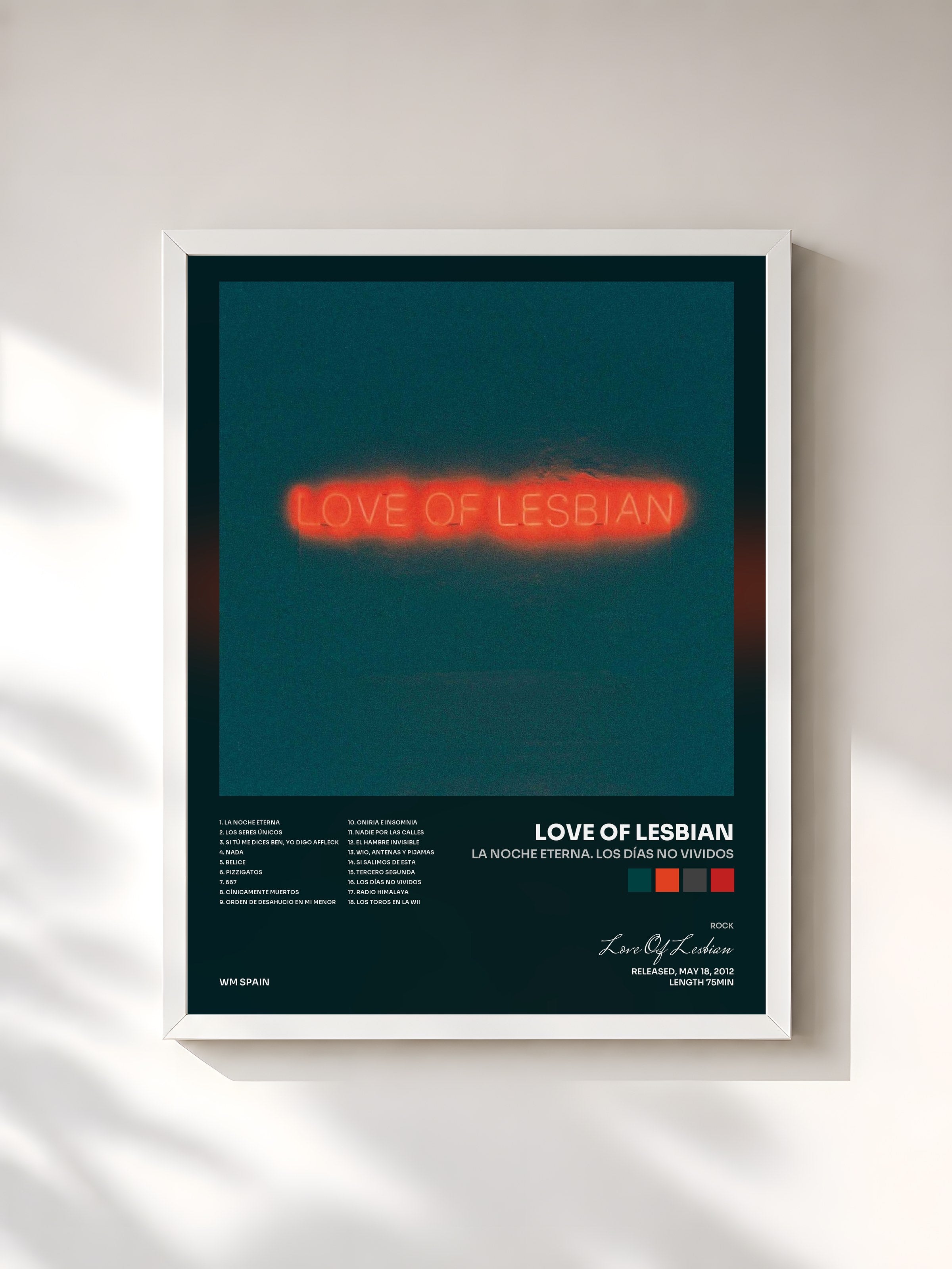 #blanc Tableau de l'album La noche eterna. Los días no vividos de Love Of Lesbian, cadre blanc, imprimé et encadré en France