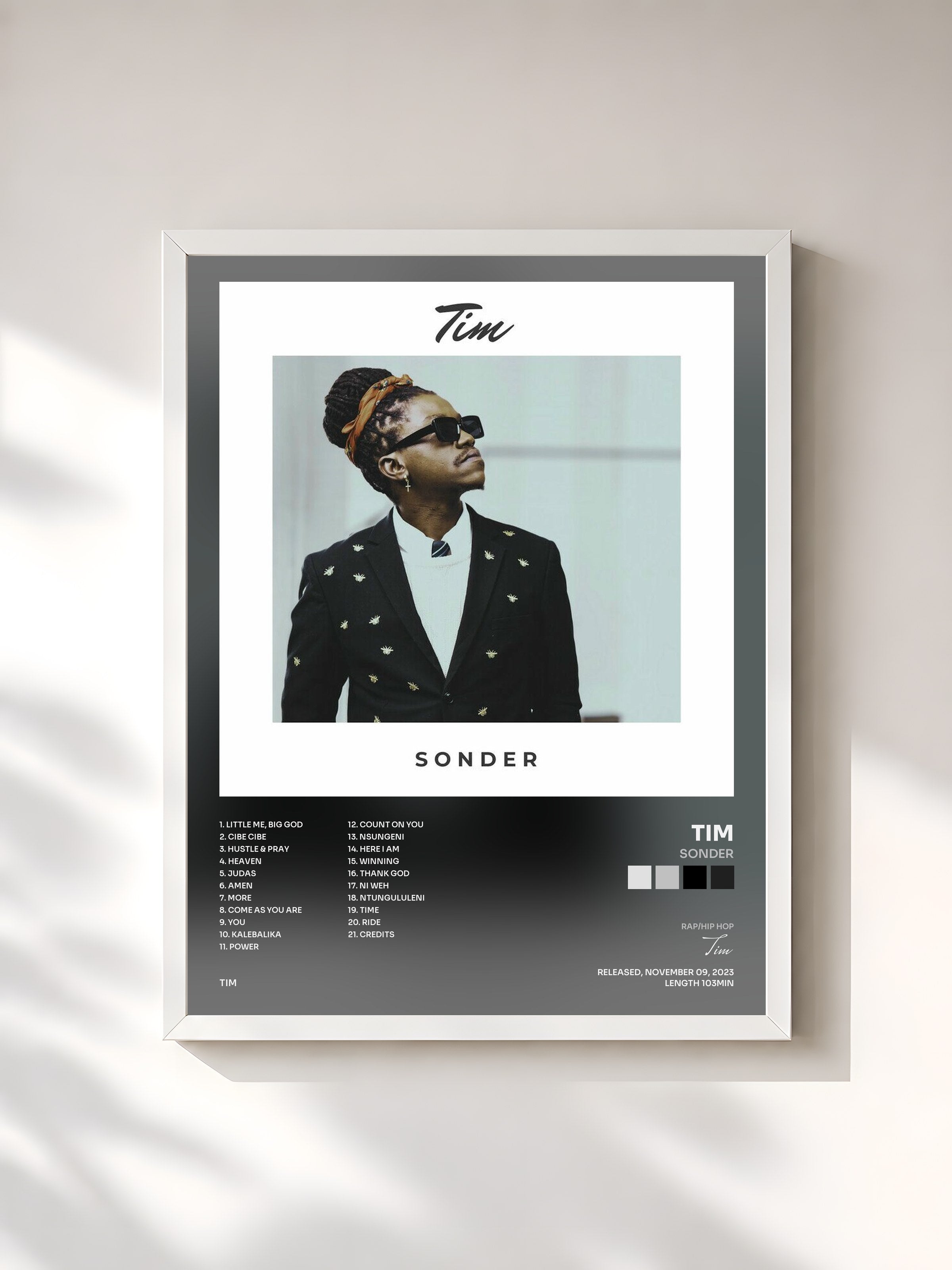 #blanc Tableau de l'album SONDER de Tim, cadre blanc, imprimé et encadré en France