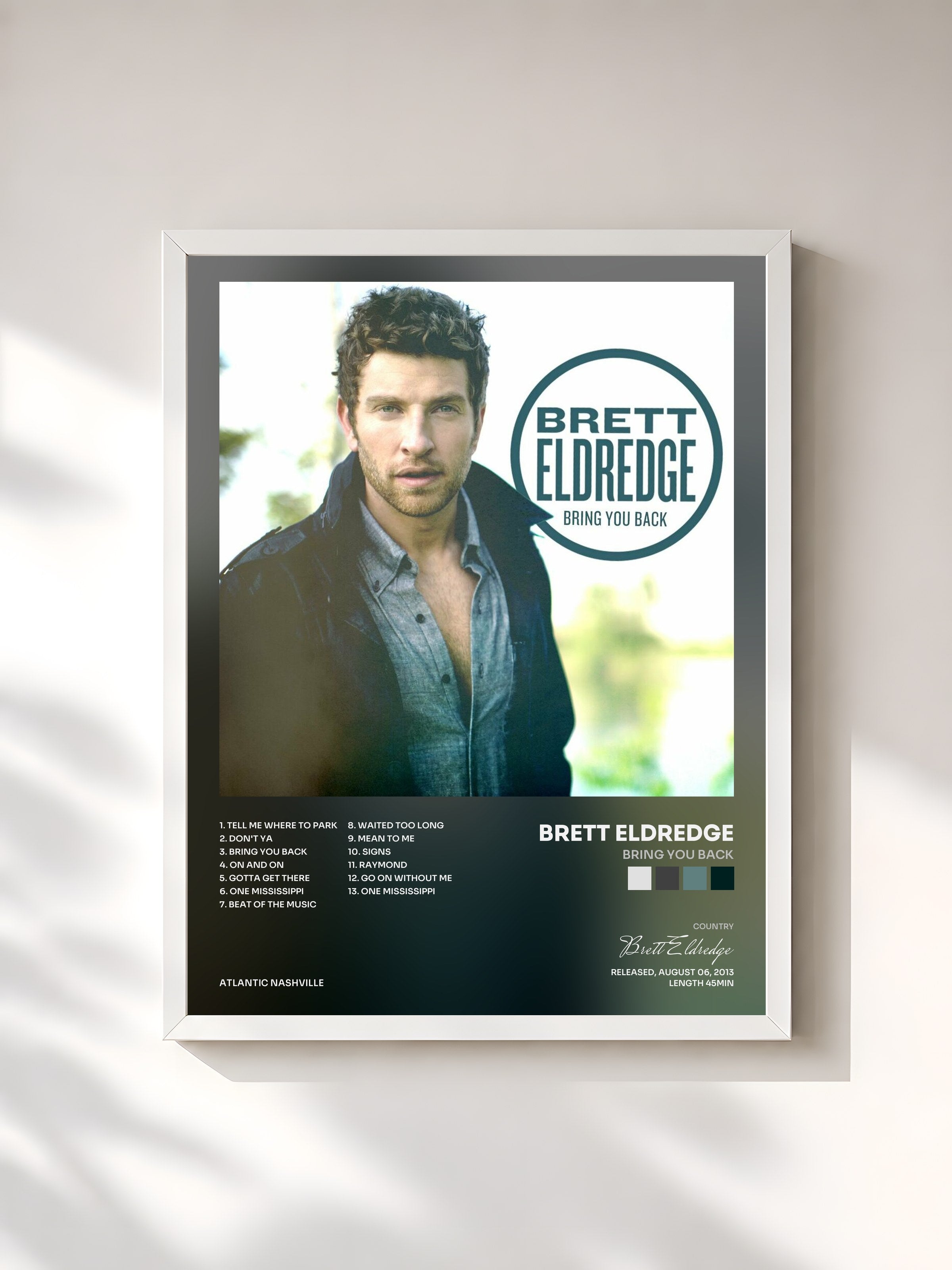 #blanc Tableau de l'album Bring You Back de Brett Eldredge, cadre blanc, imprimé et encadré en France