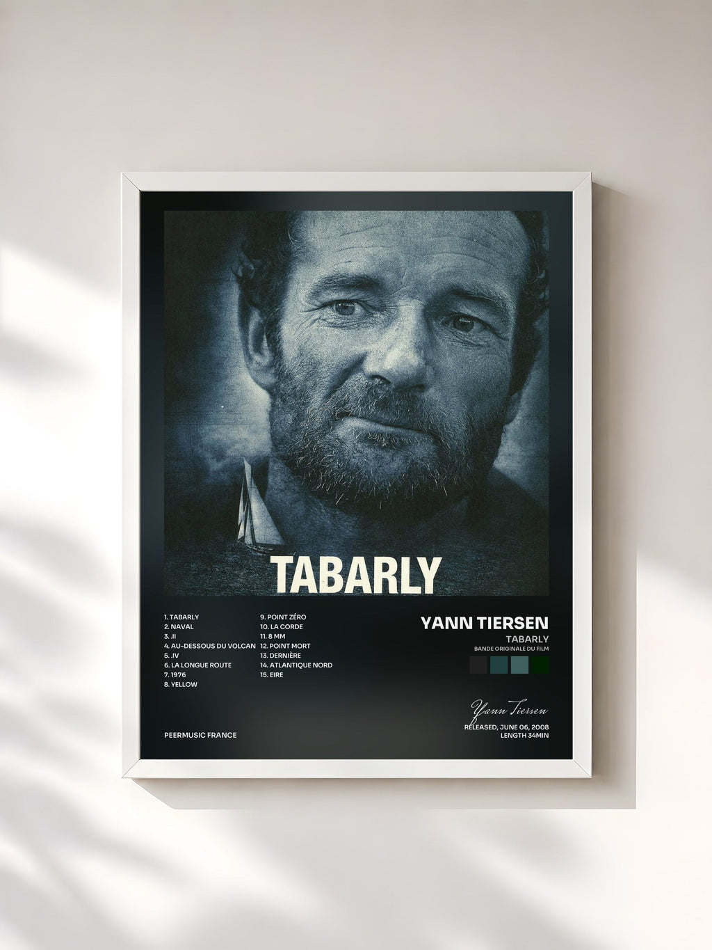 #blanc Tableau de l'album Tabarly (Bande originale du film) de Yann Tiersen, cadre blanc, imprimé et encadré en France