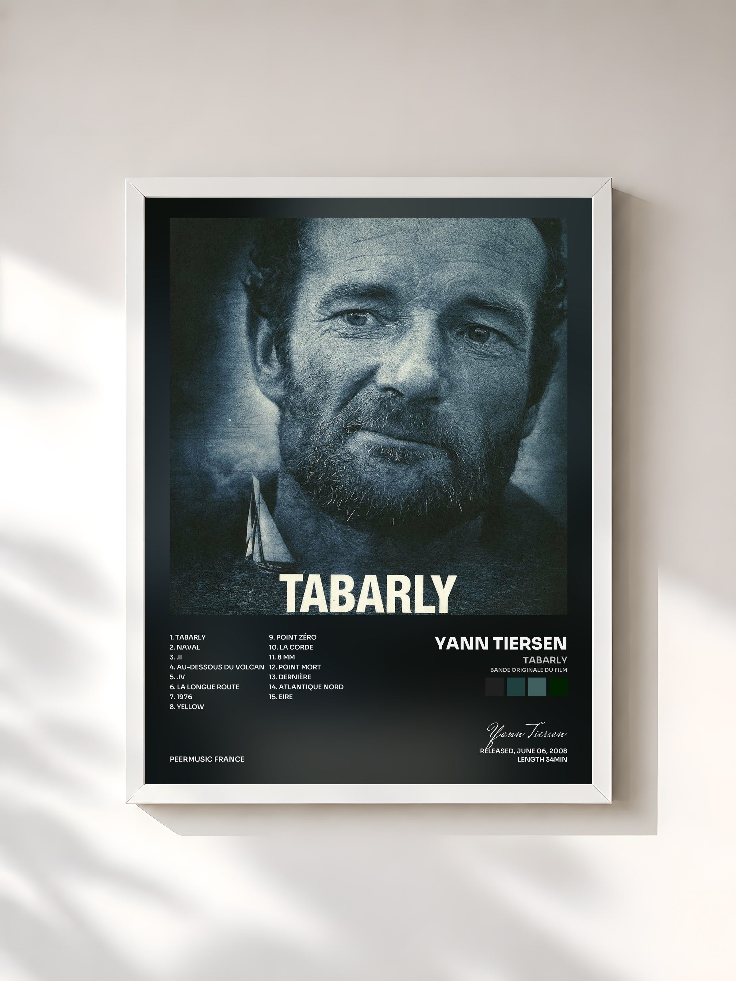 #blanc Tableau de l'album Tabarly (Bande originale du film) de Yann Tiersen, cadre blanc, imprimé et encadré en France