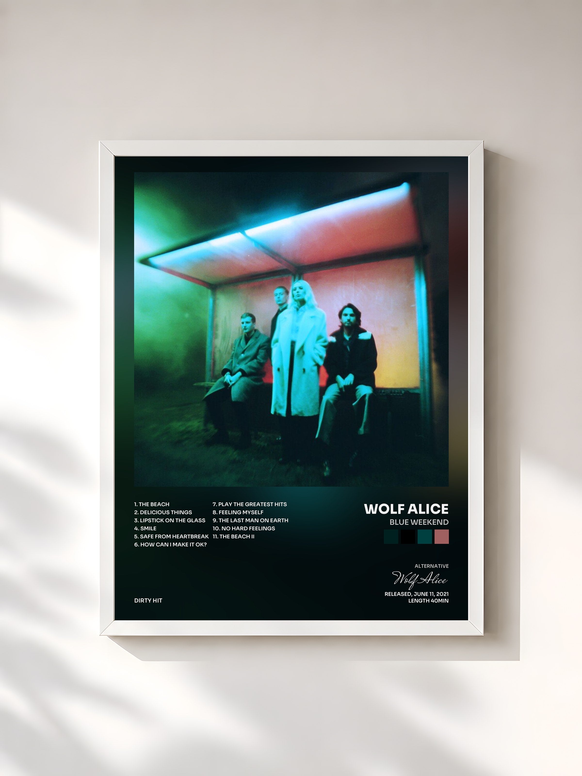 #blanc Tableau de l'album Blue Weekend de Wolf Alice, cadre blanc, imprimé et encadré en France