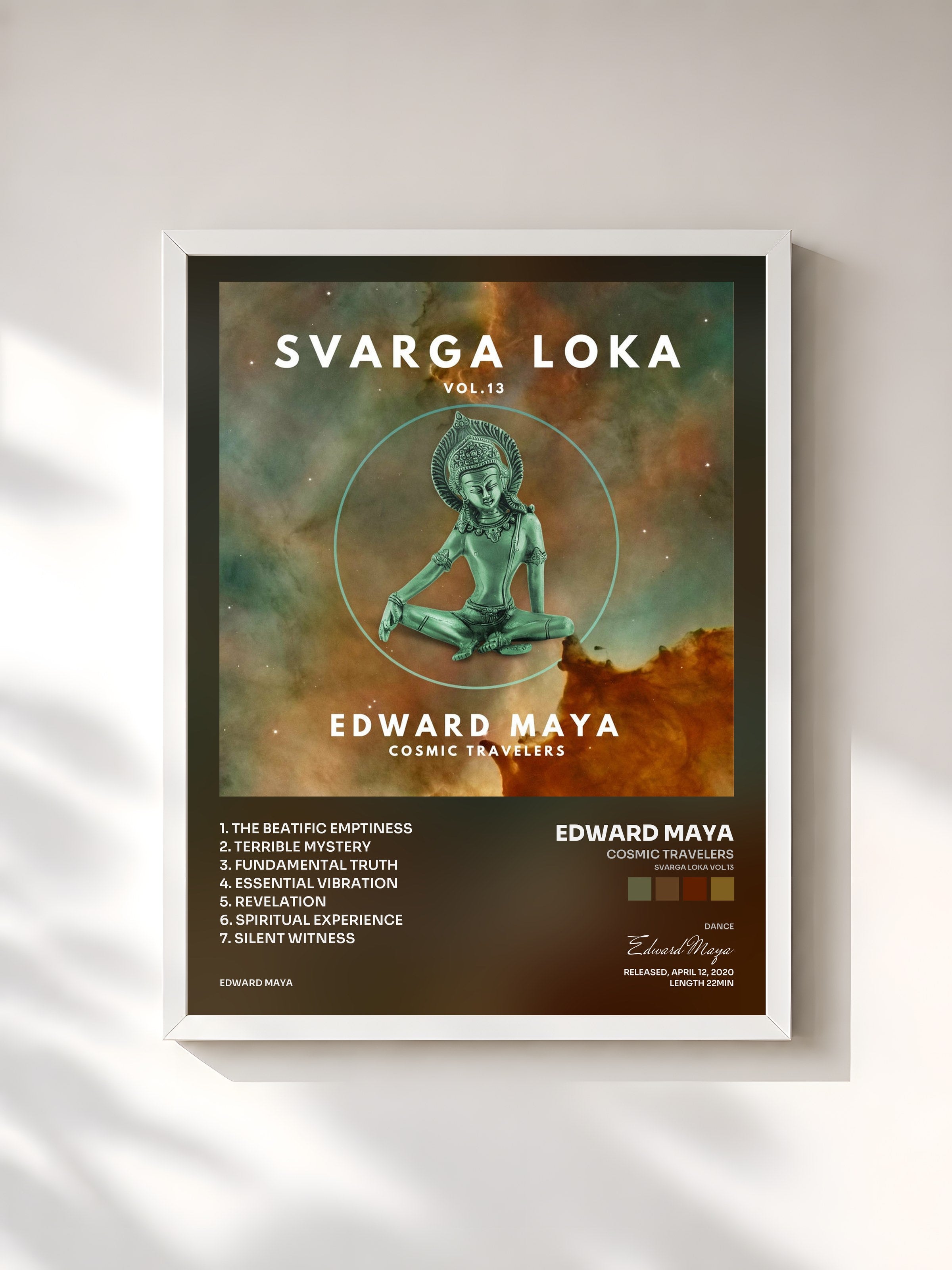 #blanc Tableau de l'album Cosmic Travelers (Svarga Loka Vol.13) de Edward Maya, cadre blanc, imprimé et encadré en France