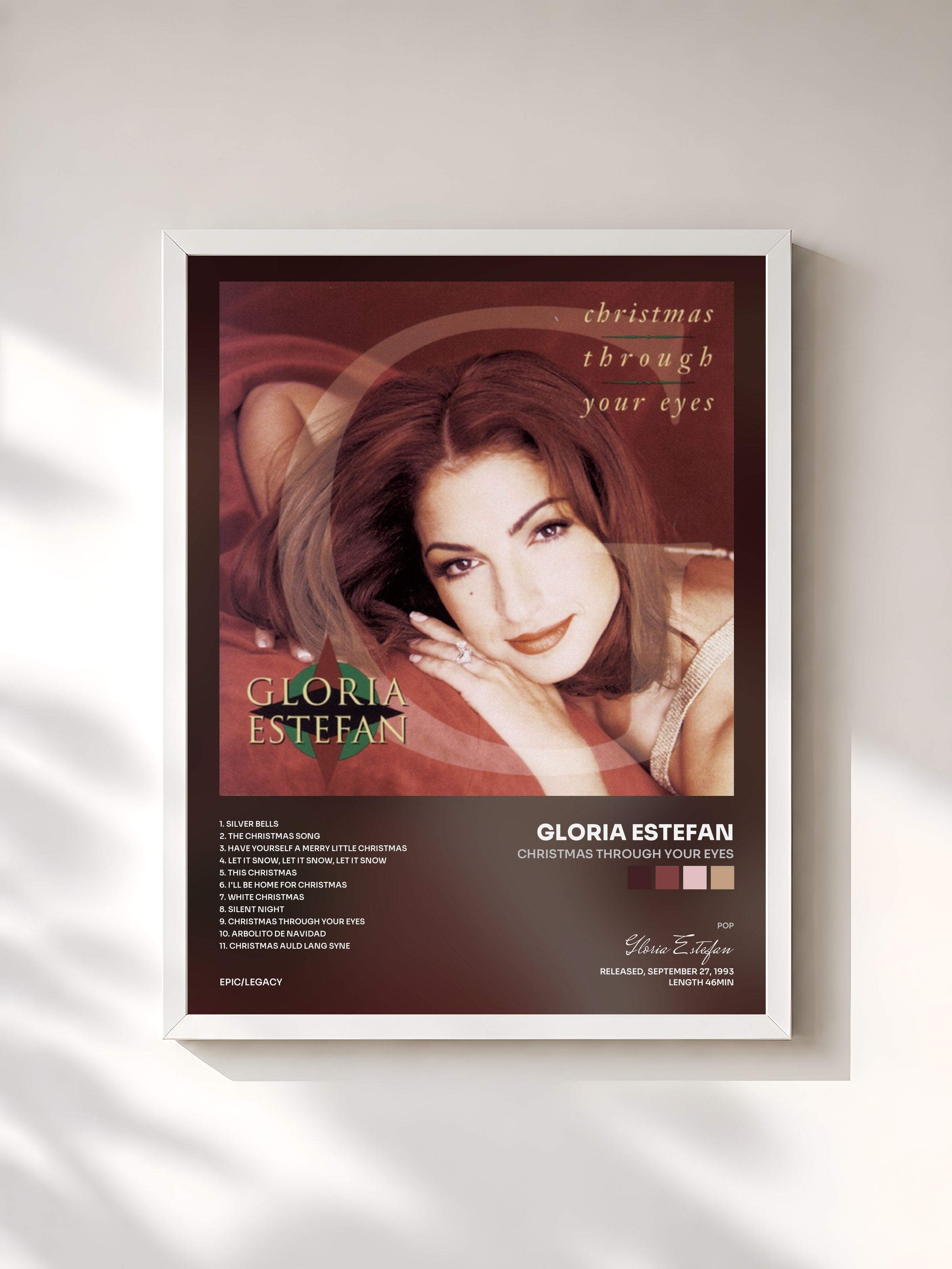 #blanc Tableau de l'album Christmas Through Your Eyes de Gloria Estefan, cadre blanc, imprimé et encadré en France
