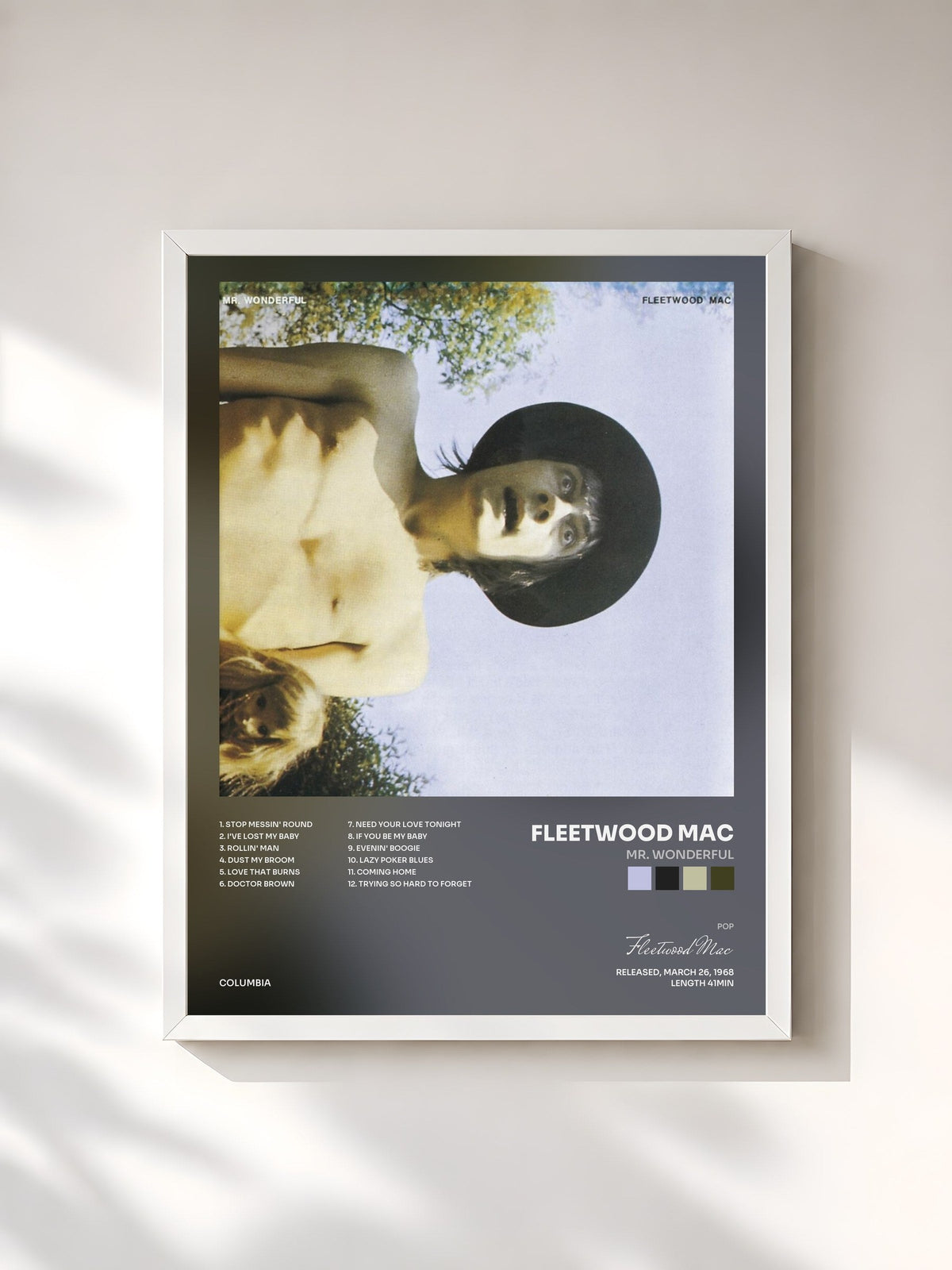 #blanc Tableau de l'album Mr. Wonderful de Fleetwood Mac, cadre blanc, imprimé et encadré en France