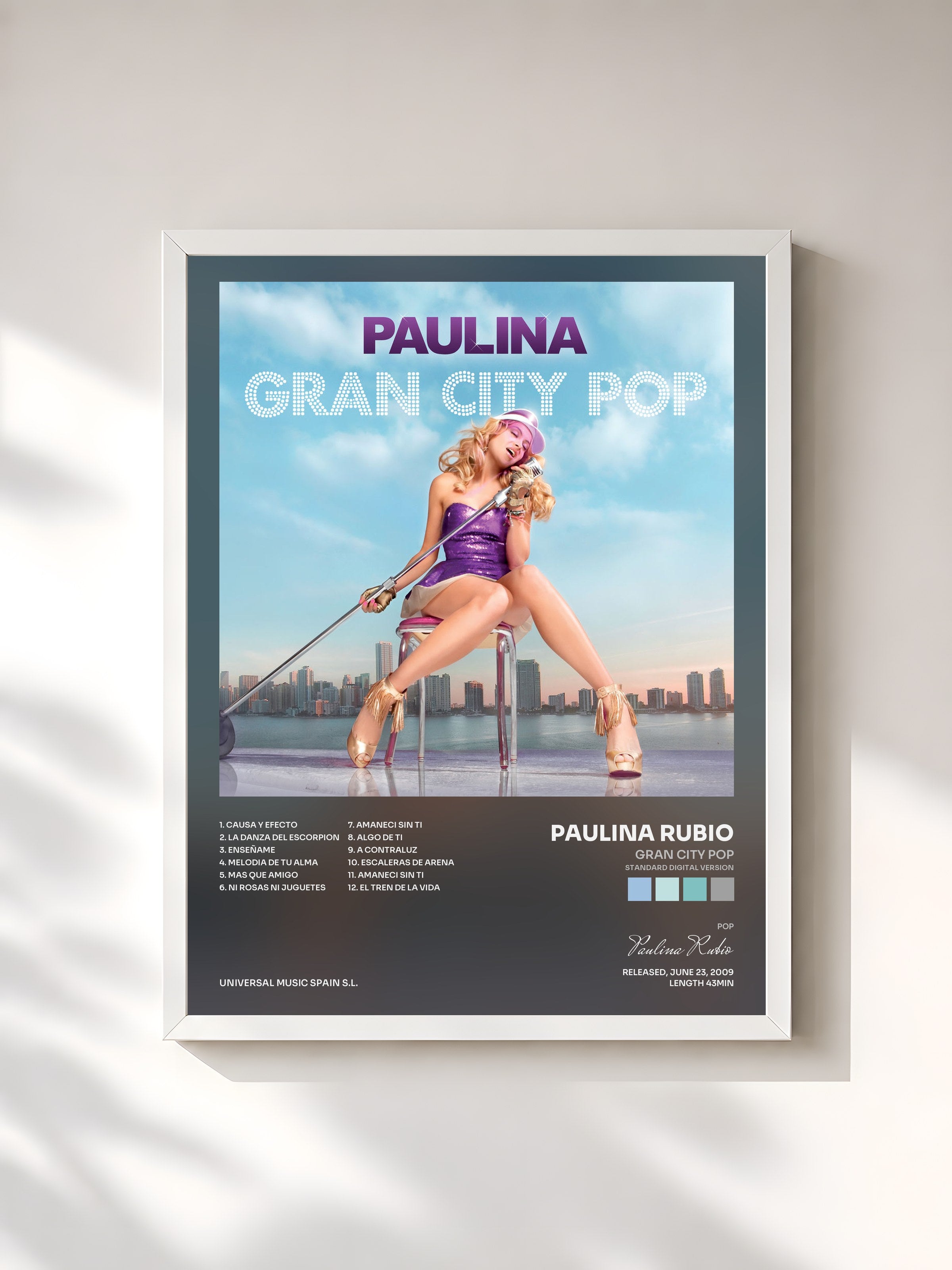 #blanc Tableau de l'album Gran City Pop (Standard Digital Version) de Paulina Rubio, cadre blanc, imprimé et encadré en France