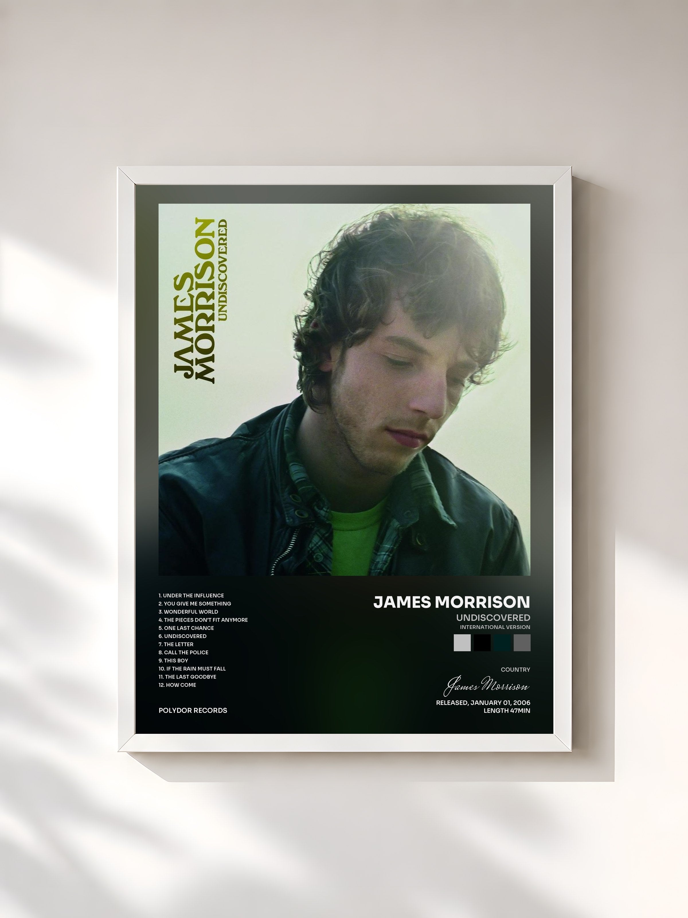 #blanc Tableau de l'album Undiscovered (International Version) de James Morrison, cadre blanc, imprimé et encadré en France