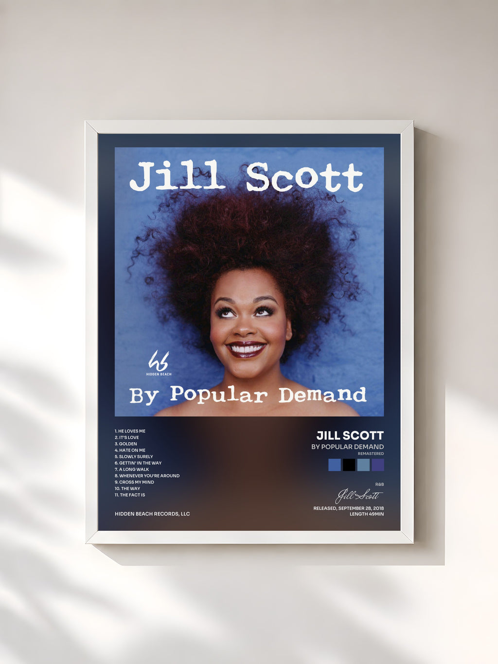 #blanc Tableau de l'album By Popular Demand (Remastered) de Jill Scott, cadre blanc, imprimé et encadré en France
